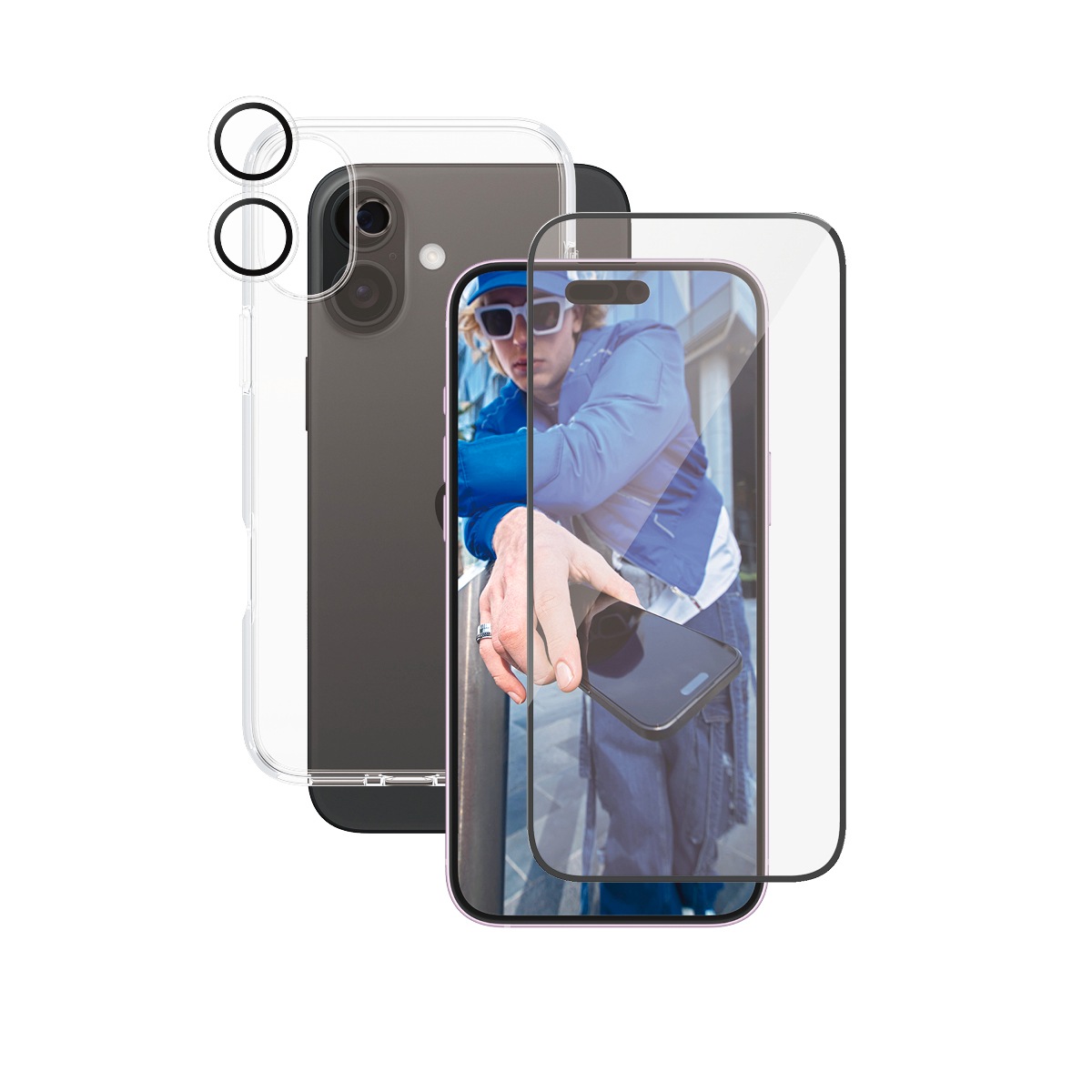 CARE by PanzerGlass Verre de protection d'écran »3-in-1 Protection, Glass, Case, Lenscover« für Apple iPhone 16 Plus Displayschutzfolie, Schutzfolie, Bildschirmschutz, kratz- & stossfest