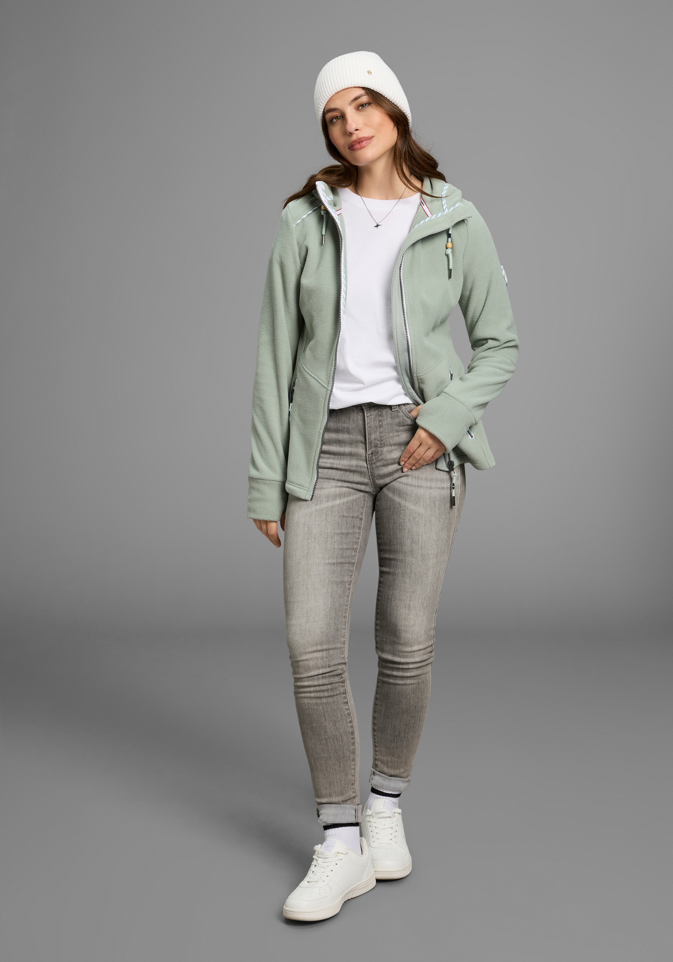 KangaROOS Veste polaire mit Kapuze figurbetonte Passform,  mit Kapuze und Kordelzug, Übergangsjacke