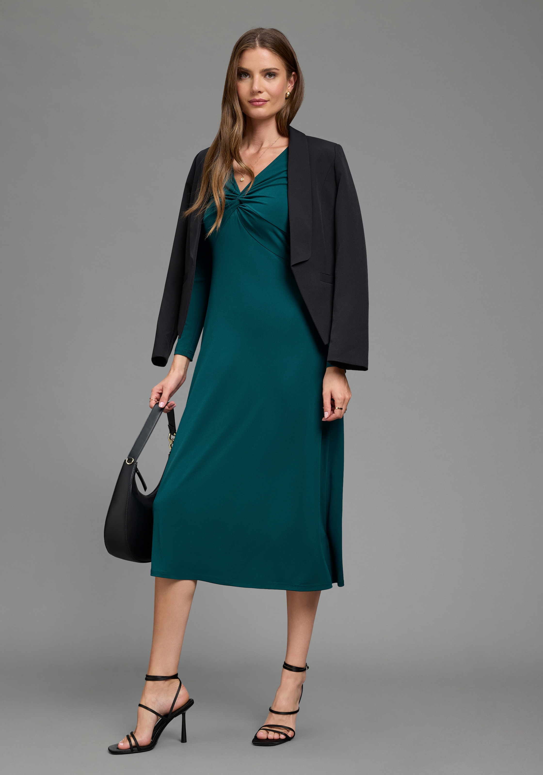 Laura Scott Robe de soirée en tissu stretch doux, coupe cintrée, longueur mollet
