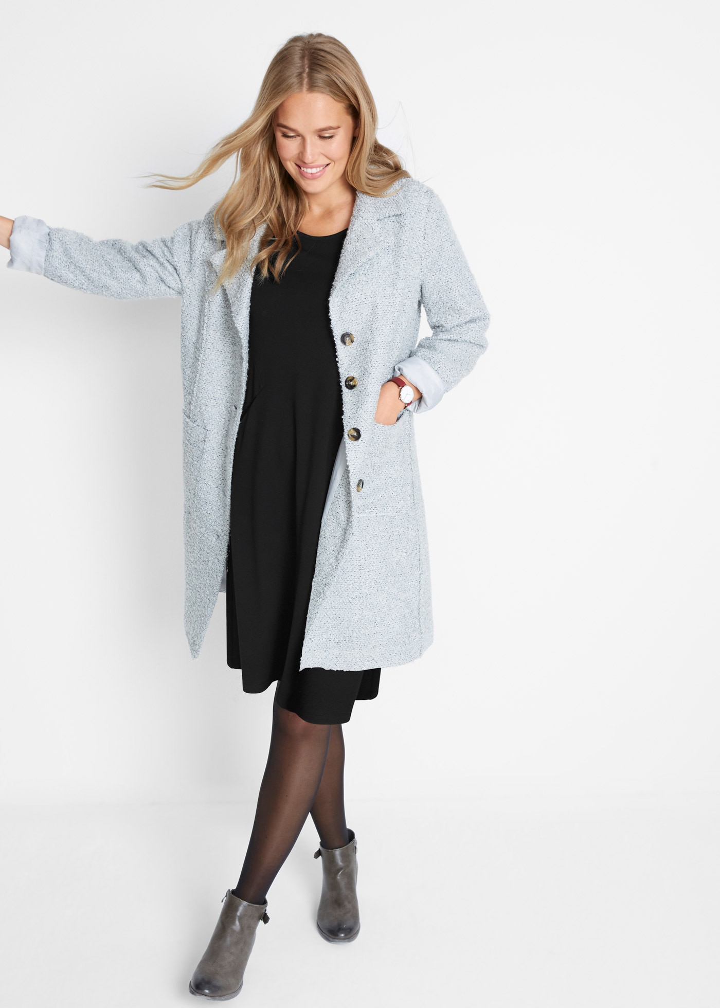 bonprix Shirtkleid leicht ausgestellte A-Linie, knieumspielende Länge, 3/4-Ärmel