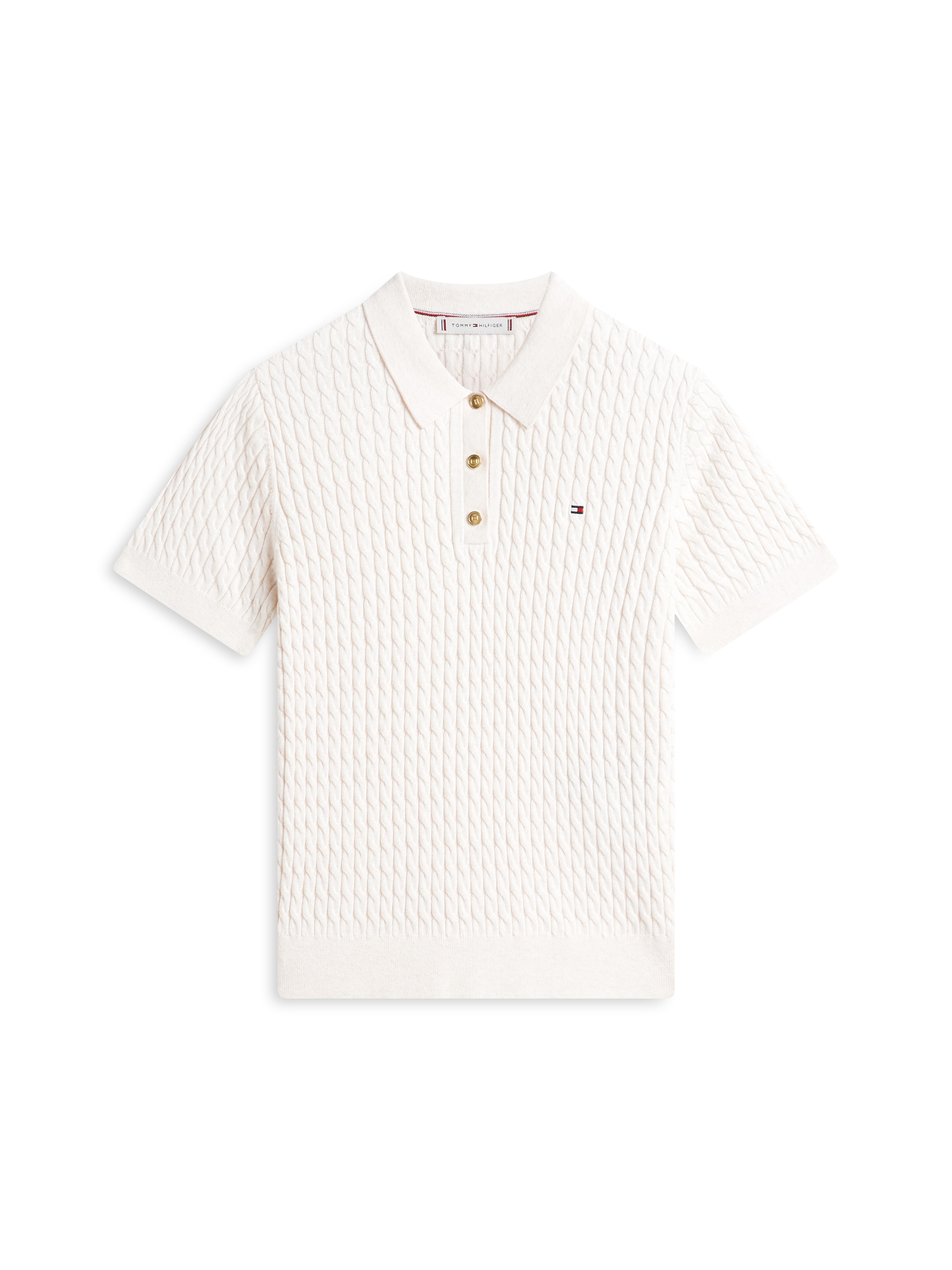 Tommy Hilfiger Polo »CO CABLE POLO-NK SS SWEATER« mit Zopfmuster, Regular Fit