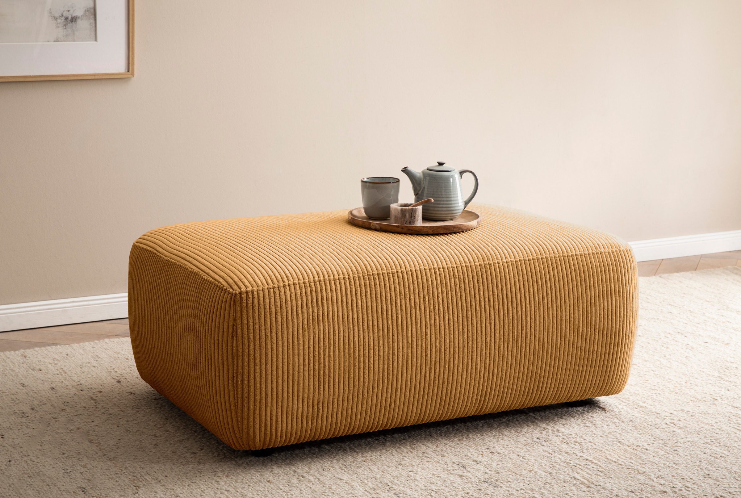 Home affaire Polsterhocker »Torge, Hocker in Cord, Samtvelours oder Struktur« passend zur Serie Torge, rechteckig, bequemer Sitzkomfort