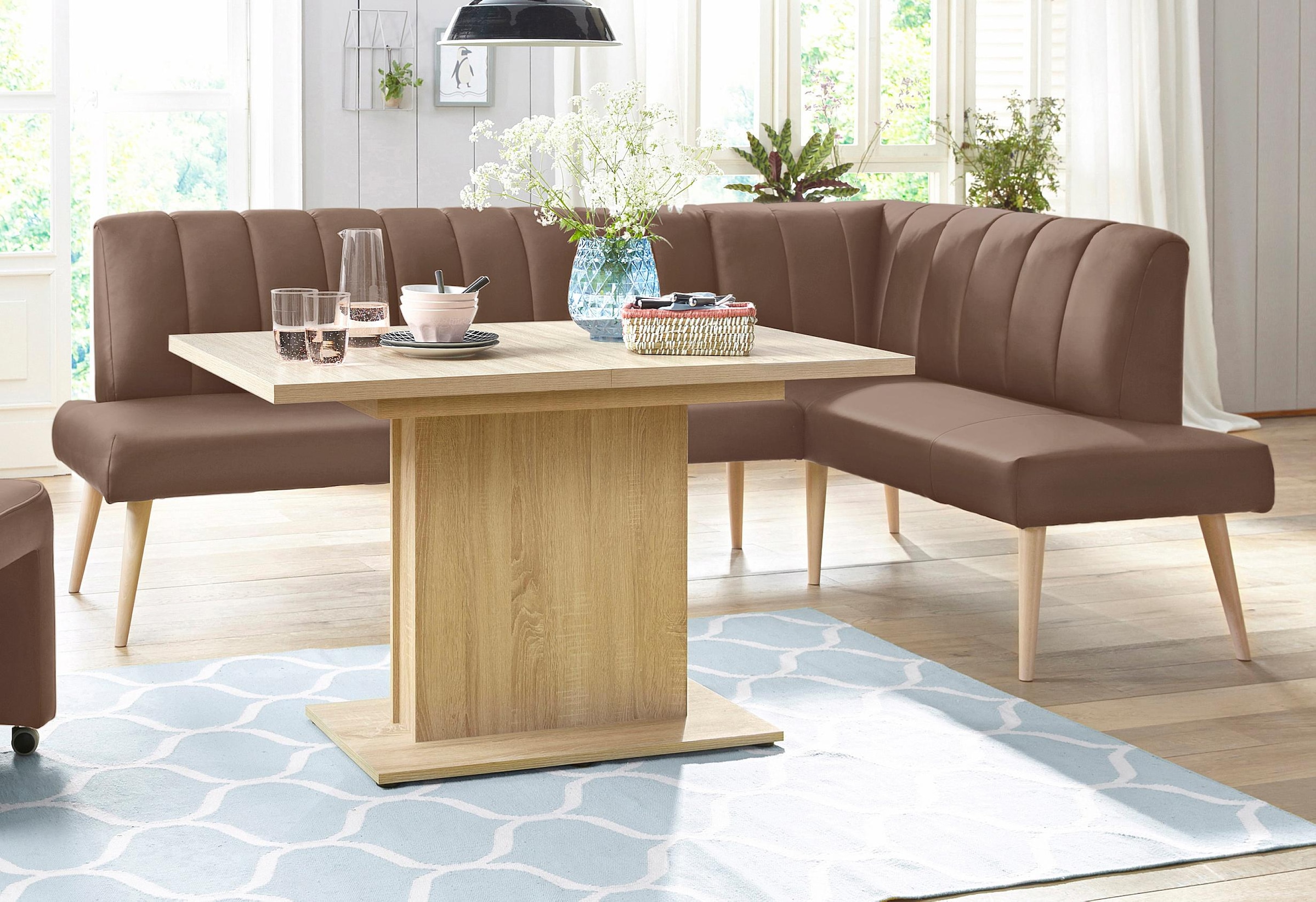 exxpo - sofa fashion Banc d'angle »Costa, moderne Rückensteppung, bequem und elegant, hoher Holzfuss« de haute qualité, positionnable librement dans la pièce