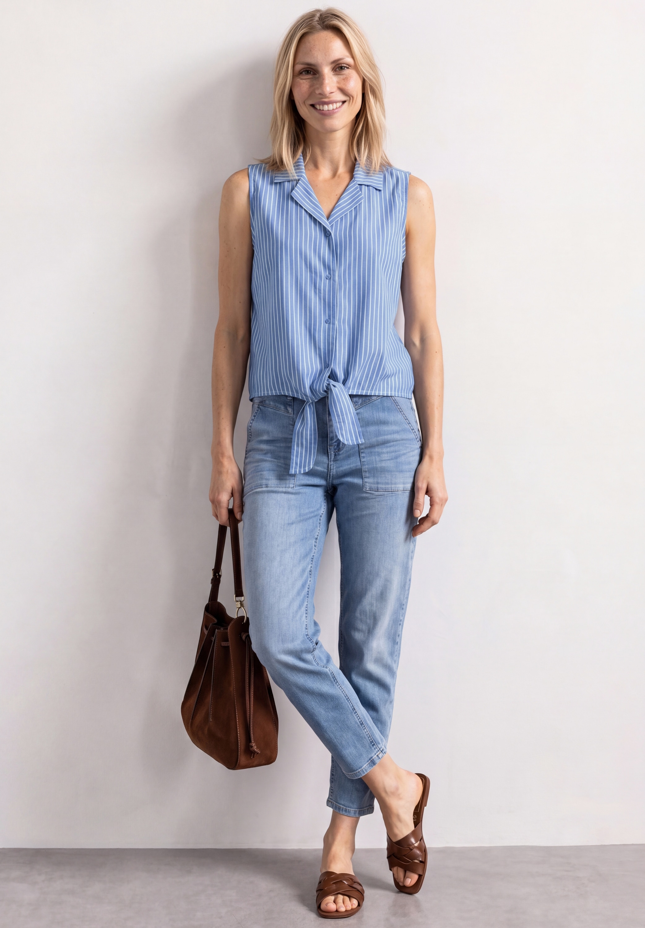 STREET ONE Top chemisier Blouse d'été, détail noué, sans manches