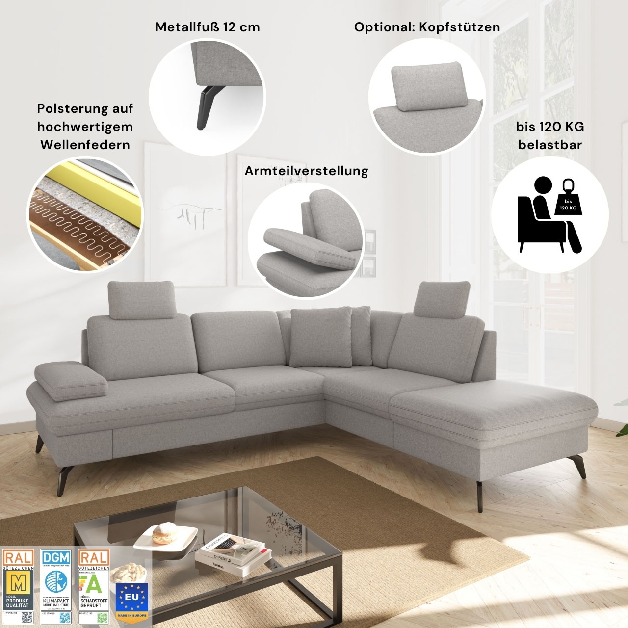 sit&more Wohnlandschaft »Morris Jubi U-Form, B: 300 cm« mit Armteilfunktion & 1 Zierkissen, optional Bettfunktion