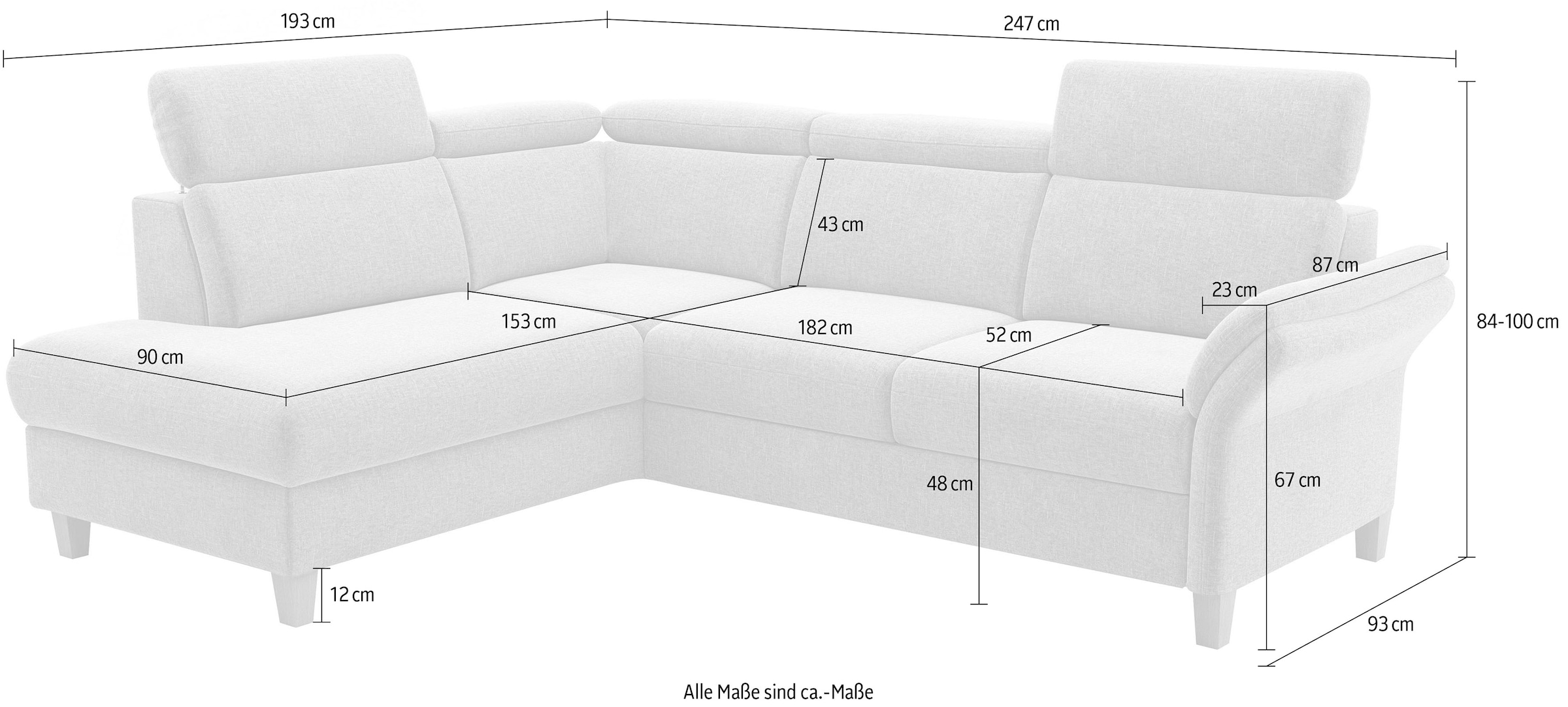 Home affaire Canapé d'angle »Glendale, L-Form« inkl. Kopfteilverstellung, wahlweise mit Vorziehsitz und Bettkasten