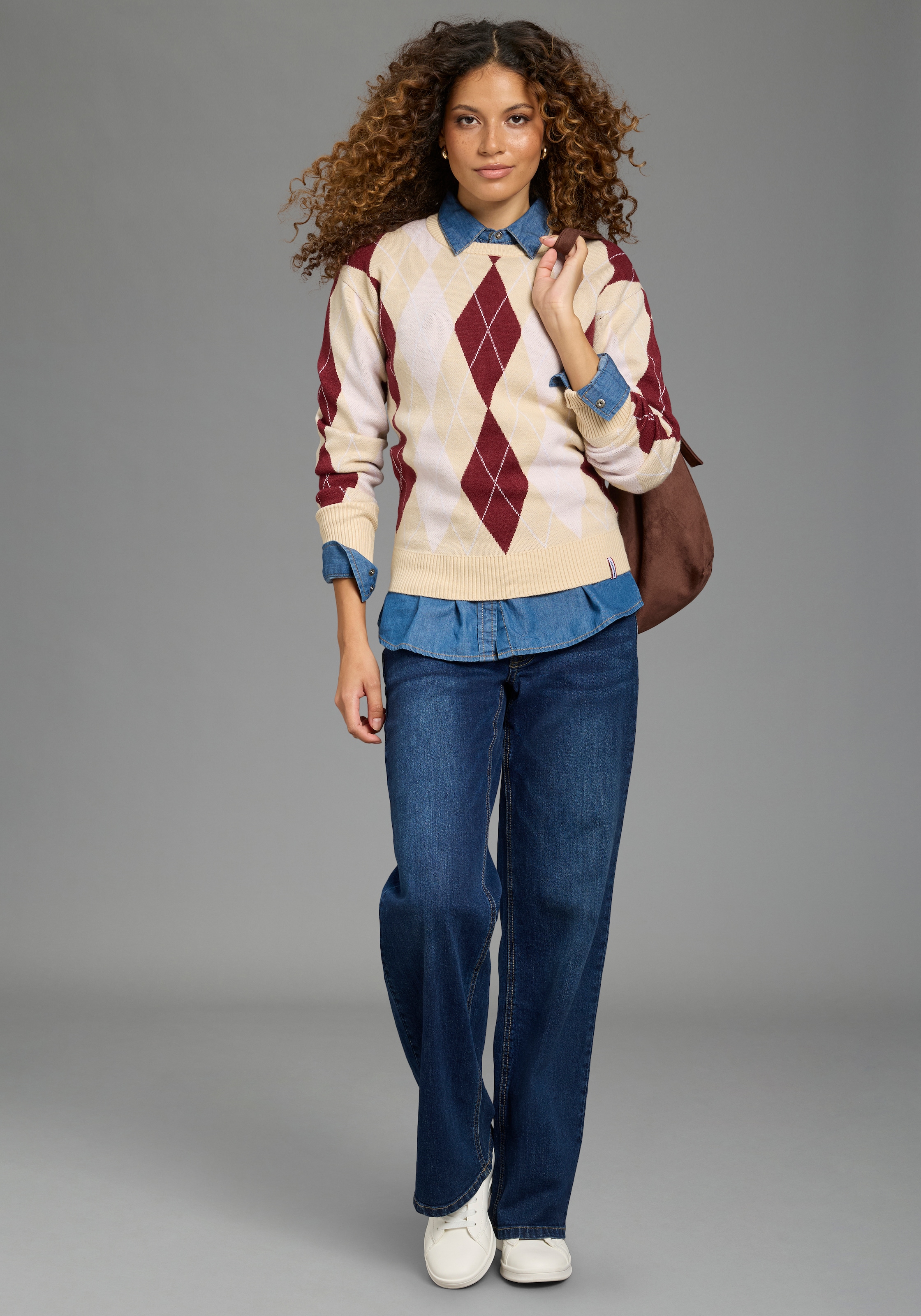KangaROOS Strickpullover mit Rautenmuster, aus Viskose und Polyamid, Argyle
