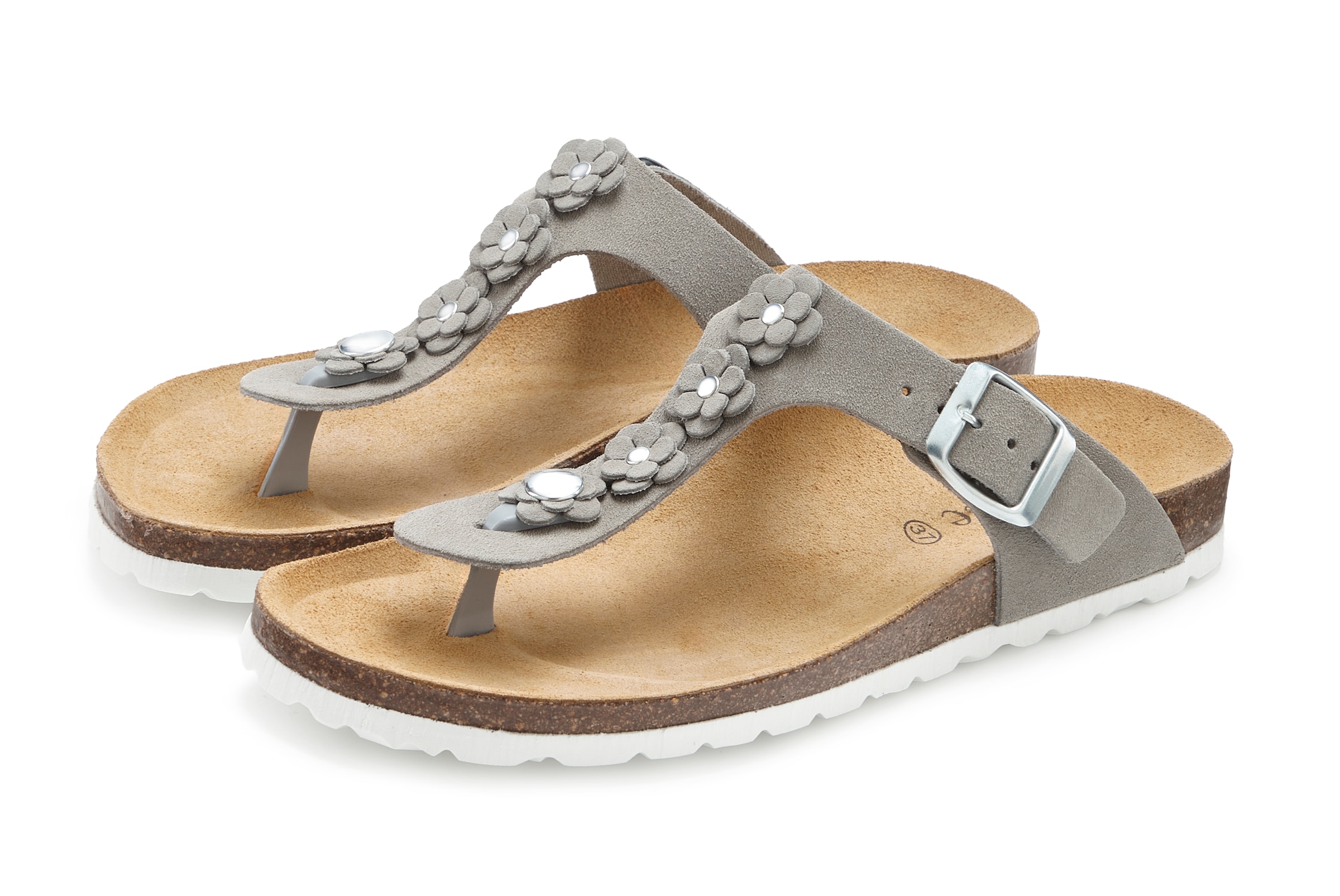 Vivance Pantolette »Mule, Sandale, offener Schuh, Sommerschuh,«  aus Leder mit Korkfussbett und Blüten-Applikation