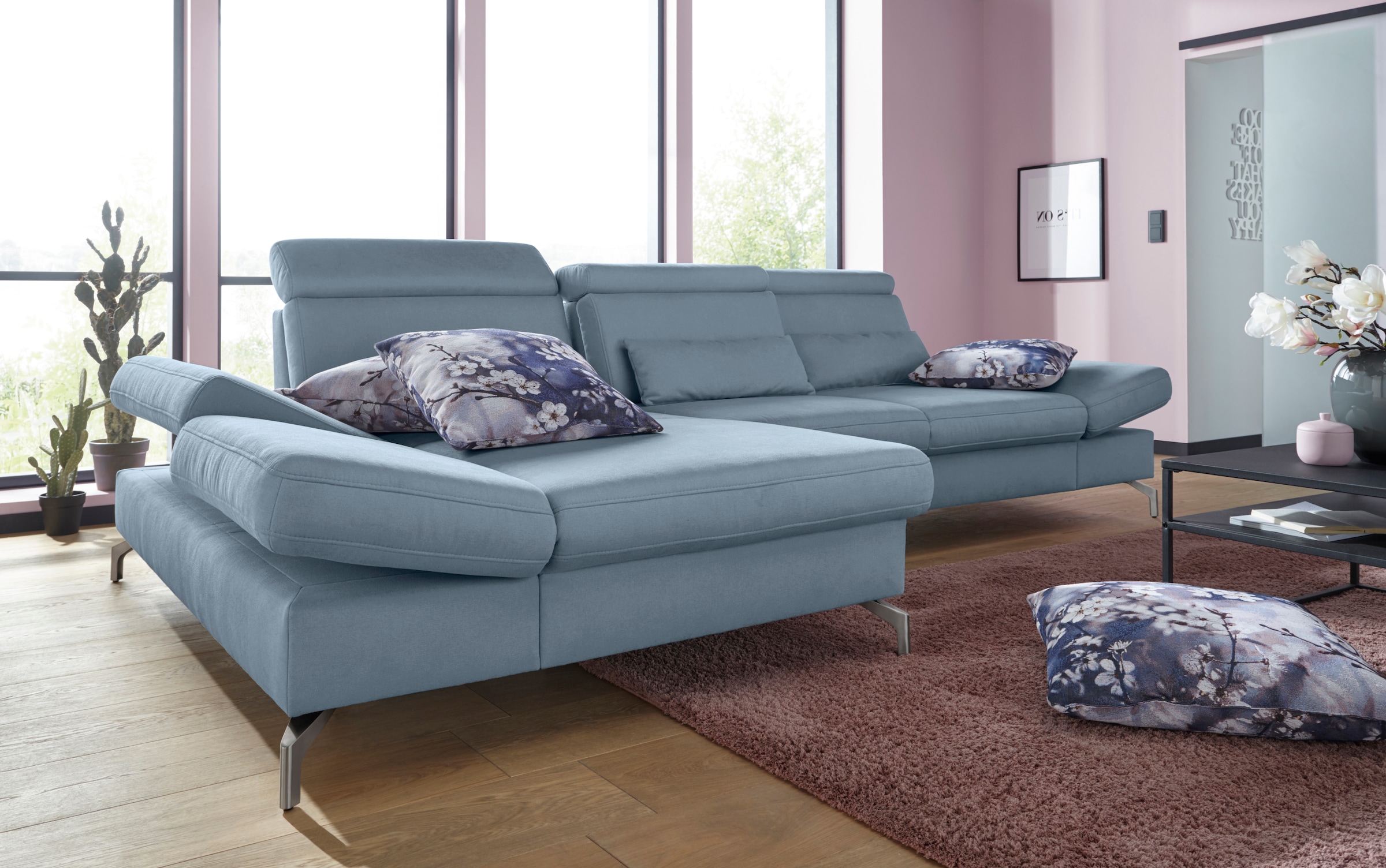 sit&more Canapé d'angle »Brisbane L-Form« Fusshöhe 12 cm, inklusive Sitztiefen-, Armteil- und Kopfteilverstellung