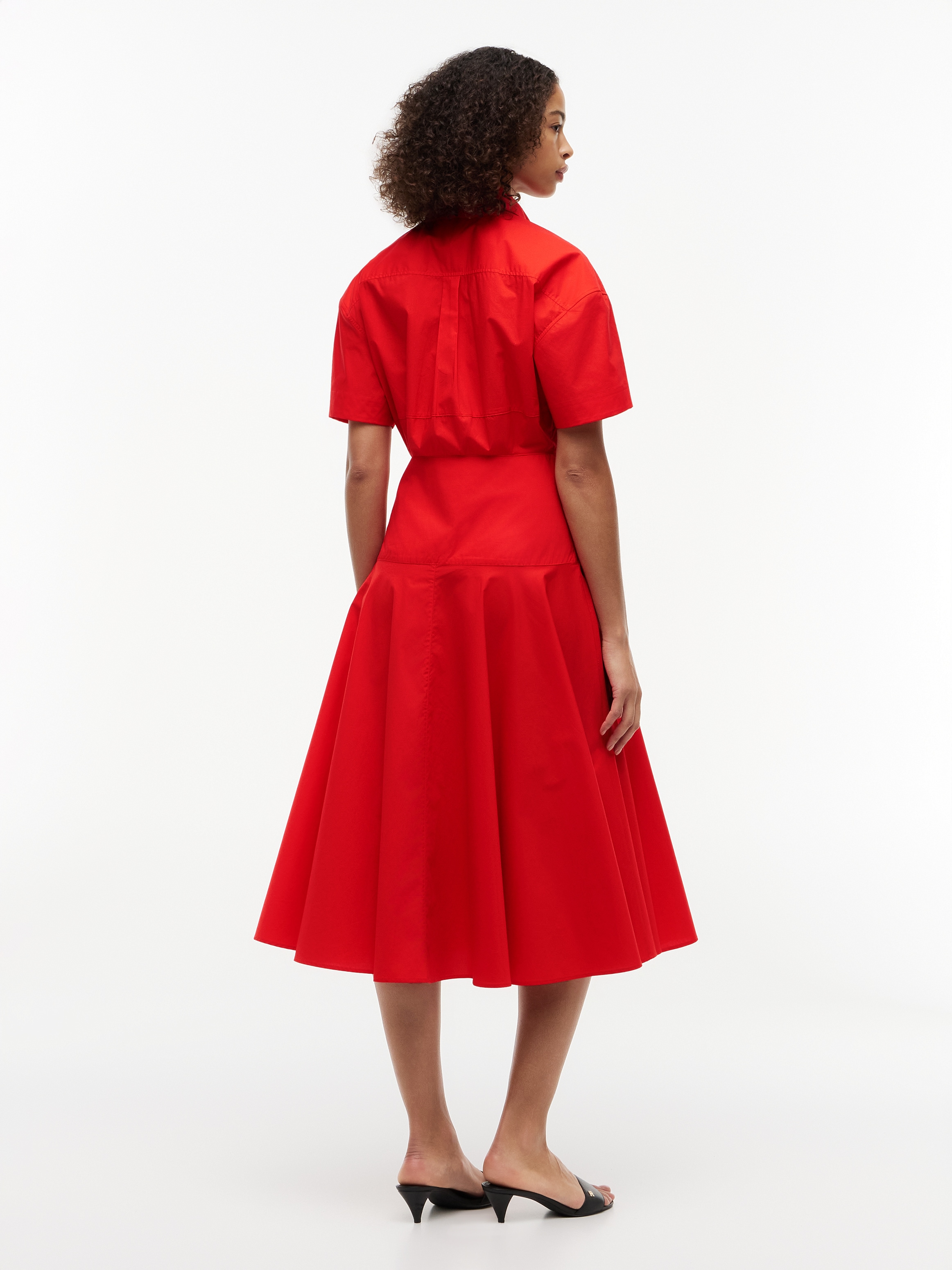 Tommy Hilfiger Blusenkleid »POPLIN FLRE SS MIDI SHRT DRS« Ohne Tasche Baumwolle