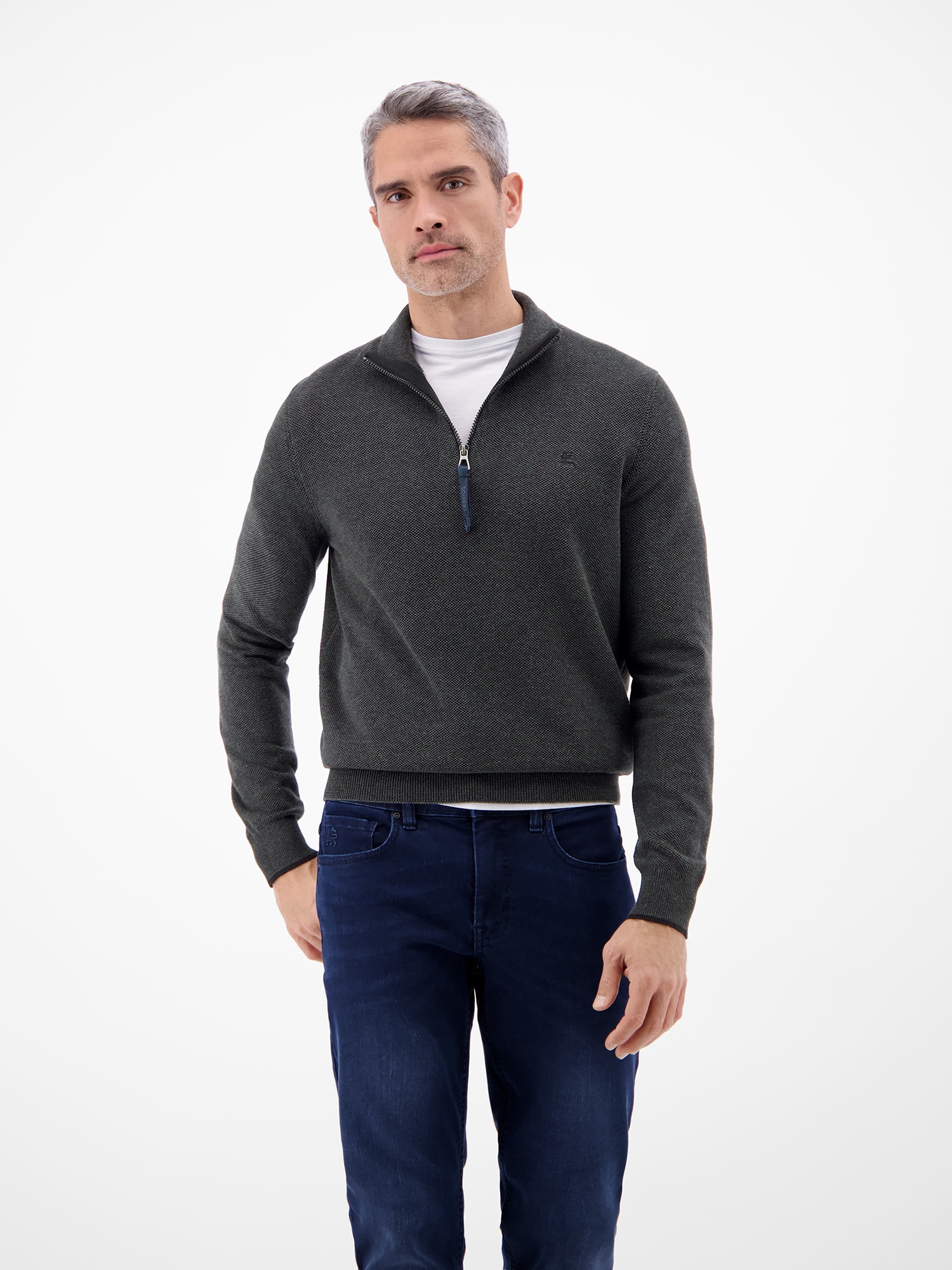 LERROS Sweatshirt »Troyer in Strukturqualität«, Herrensweatshirt aus 100% Baumwolle & Troyer-Kragen mit Reissverschluss
