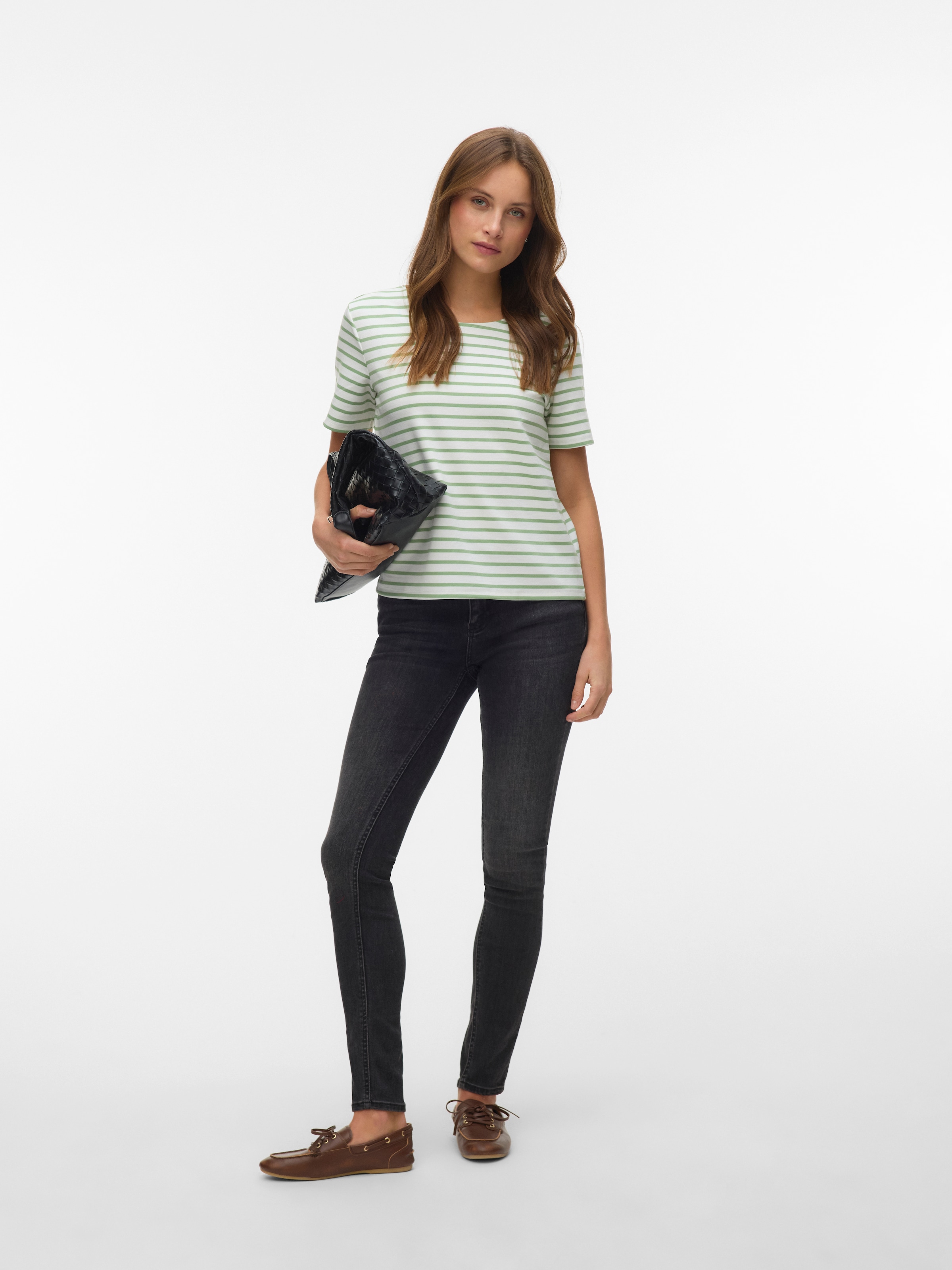 Vero Moda Rundhalsshirt »VMABBY SS ZIP TOP JRS NOOS« Materialmix, regular fit