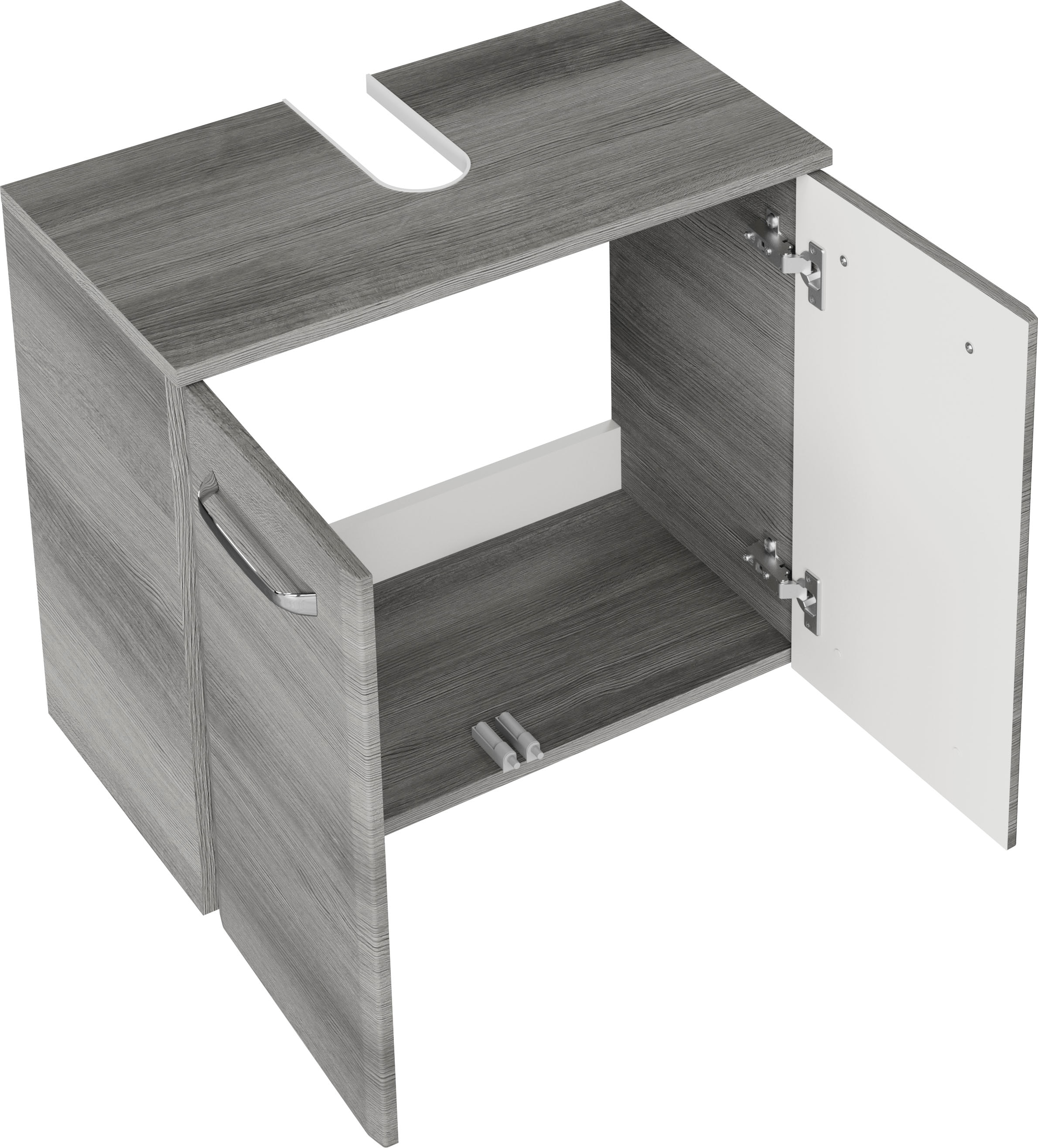 Saphir Armoire sous lavabo »Quickset Unterbeckenschrank mit 2 Türen, Siphonausschnitt, 60 cm breit« Armoire sous lavabo avec amortisseur de porte, poignées chromées brillantes