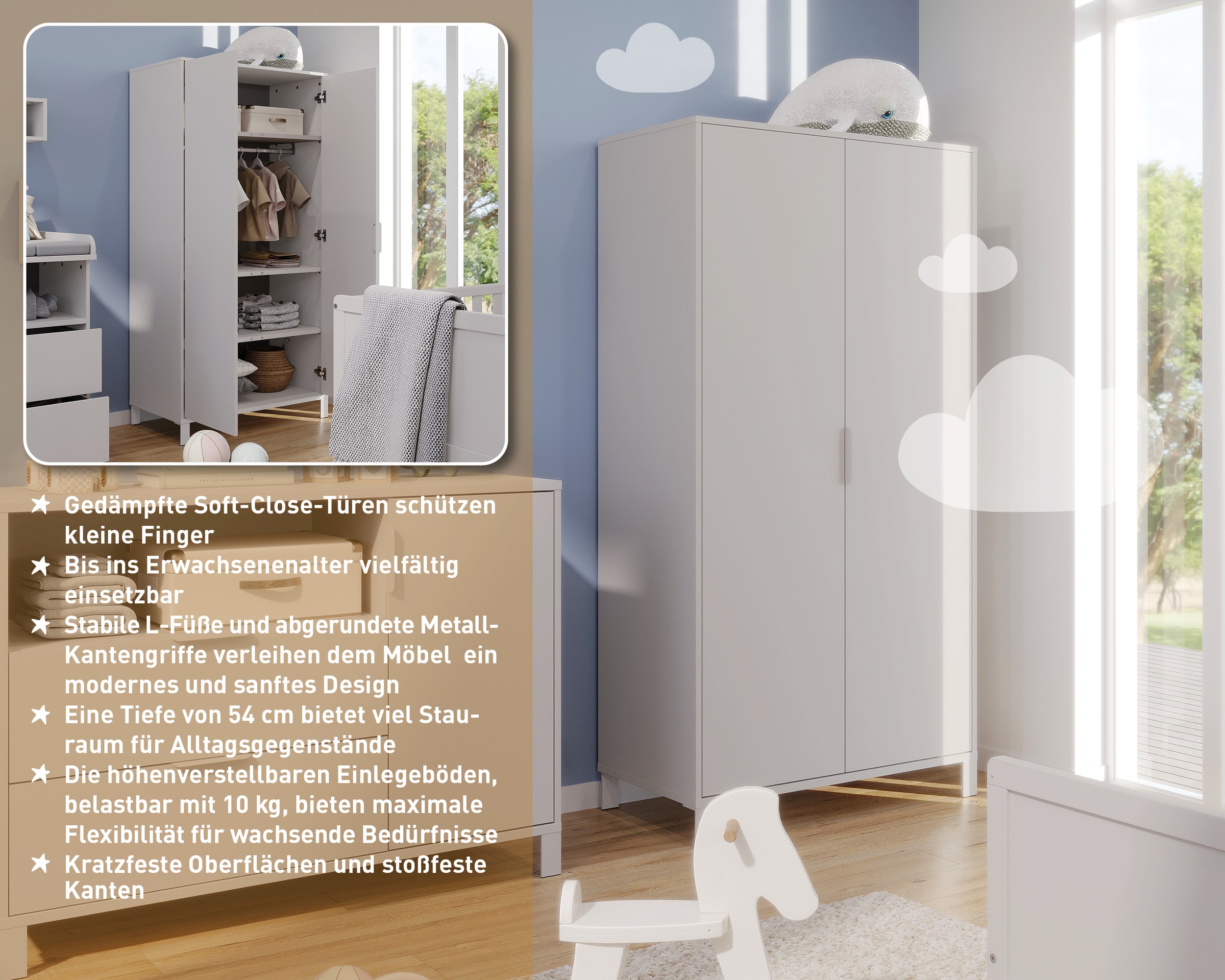 GERMANIA Armoire pour enfants »GW-Alkmaar« 1 cuis tlg. mit Kleiderstange aus Metall