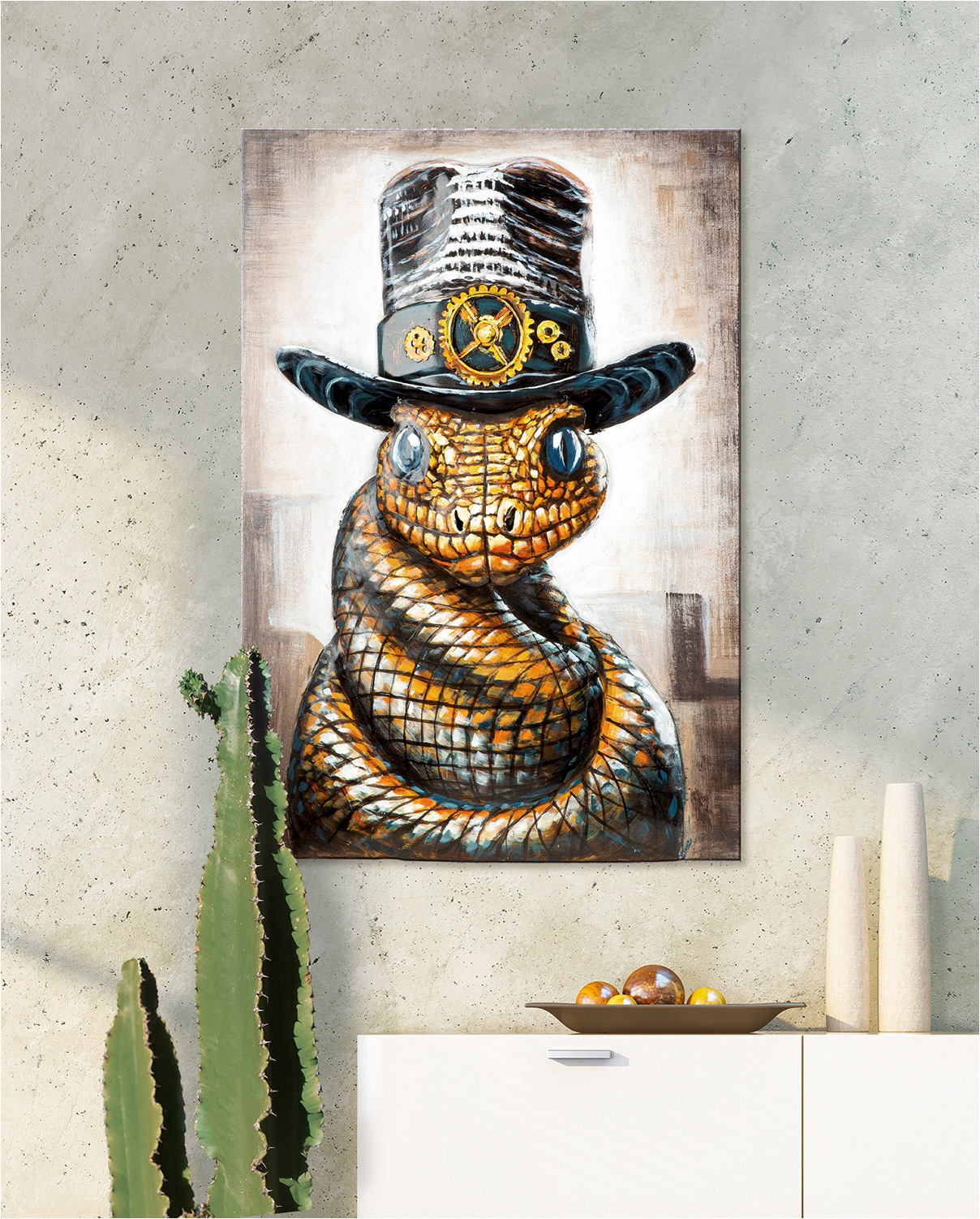 GILDE Tableau métallique »Bild rechteckig Snake with attitude  braun« Animaux 1 cuis tlg. Image de serpent motif animal design extravagant pièce maîtresse accroche-regard