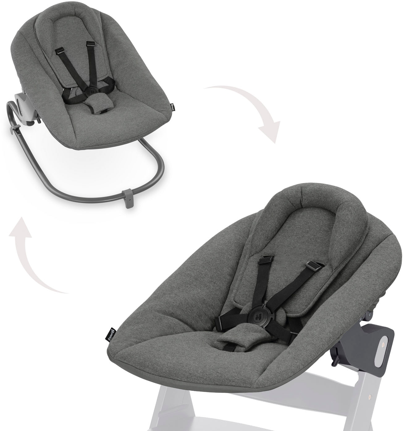 Hauck Transat pour bébé »Alpha Bouncer Premium, Dark Grey« bis 9 kilos für Neugeborene mit Wippgestell, für Hochstuhl Alpha+ und Beta+