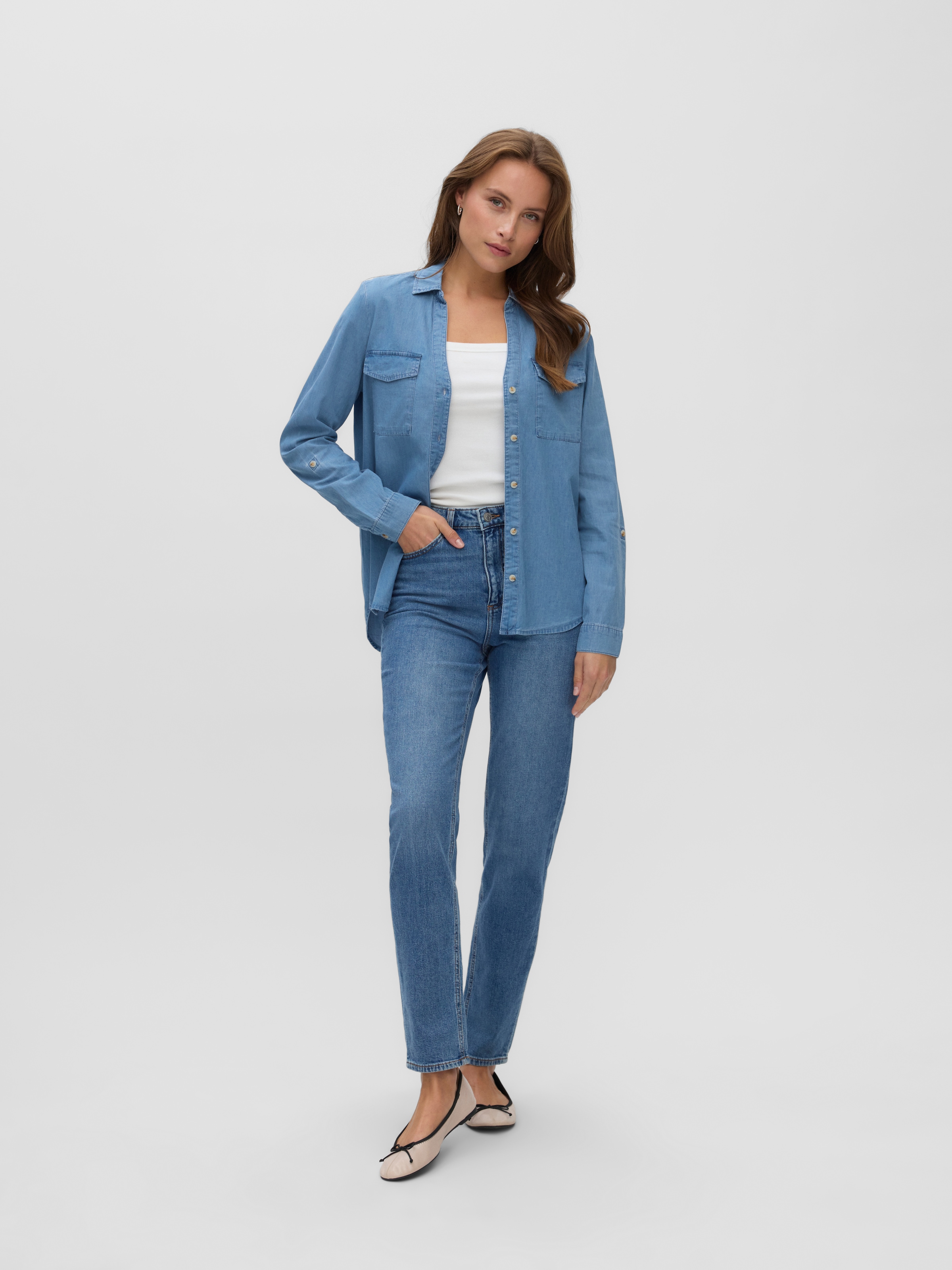 Vero Moda Blouse en jean »VMBUMPY LS LOOSE POCKET DNM SHIRT NOOS« Coton
