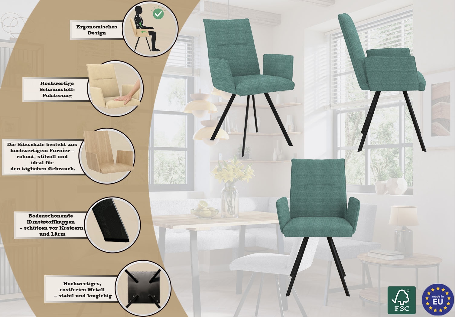 GOODproduct Chaise avec accoudoirs »Sava« (Set) 2 cuisMetallgestell