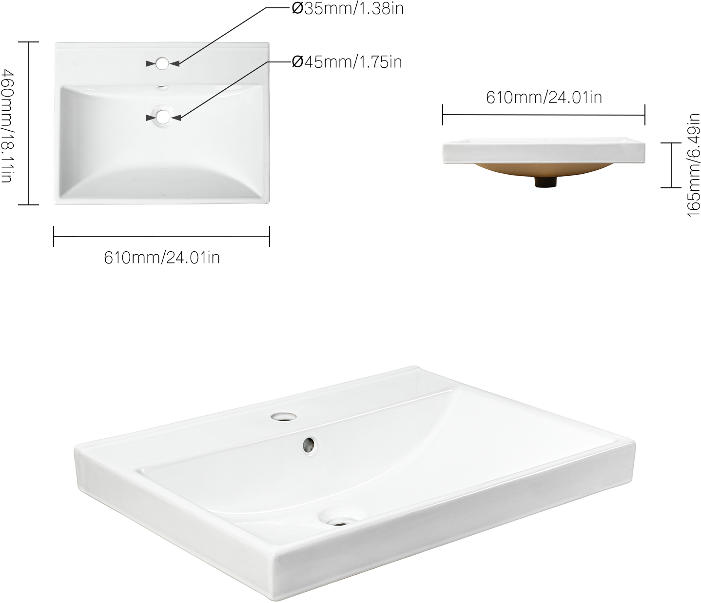 welltime Einbauwaschbecken »Trento Deluxe« Mit Nano Glasur in 51,61,81,101 und 121cm erhältlich.