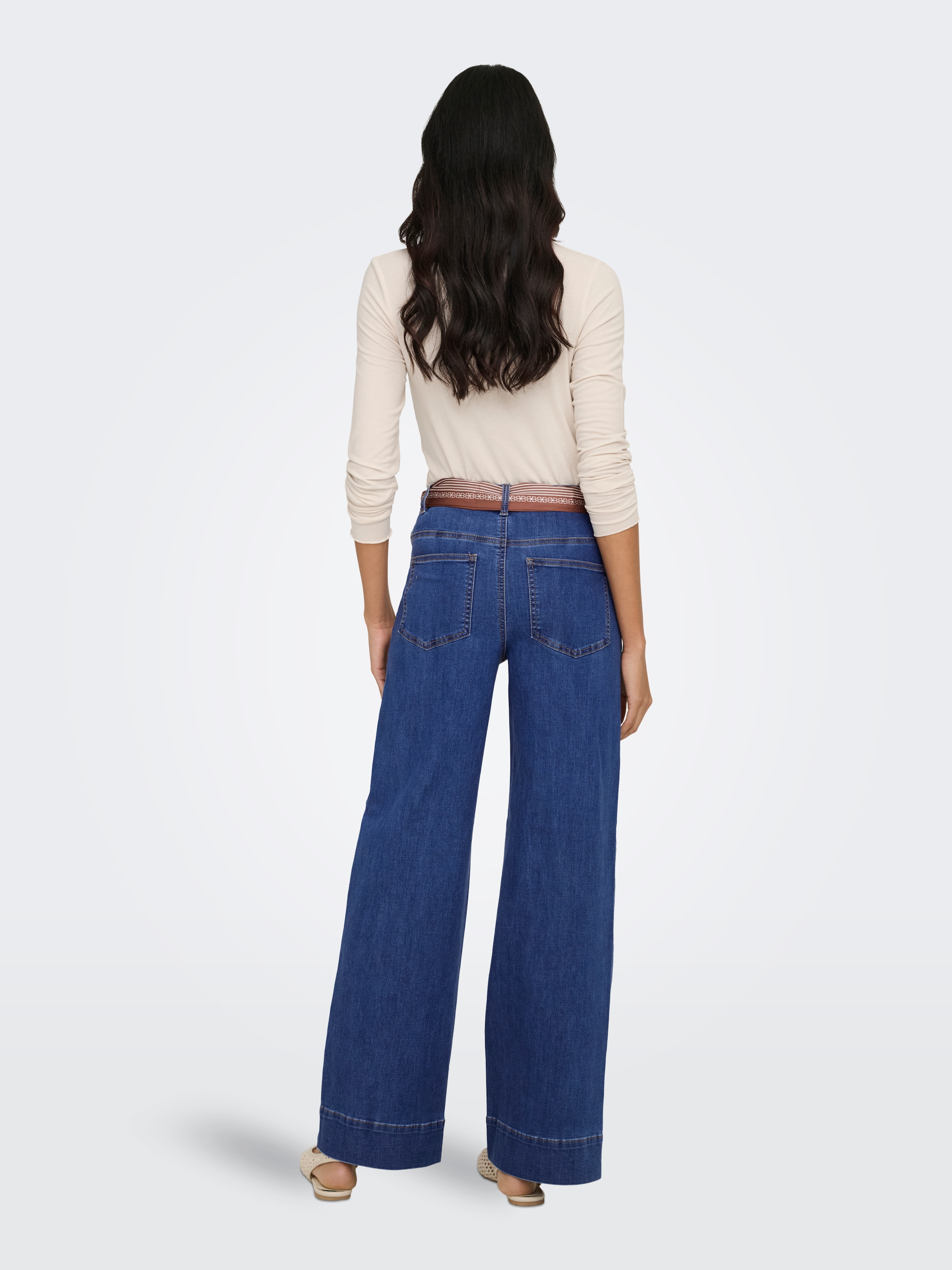 ONLY Jeans taille haute »ONLMADISON HW WIDE SCARF DNM GUA« Mélange de matériaux, taille haute, coupe large, avec foulard à la mode en guise de ceinture