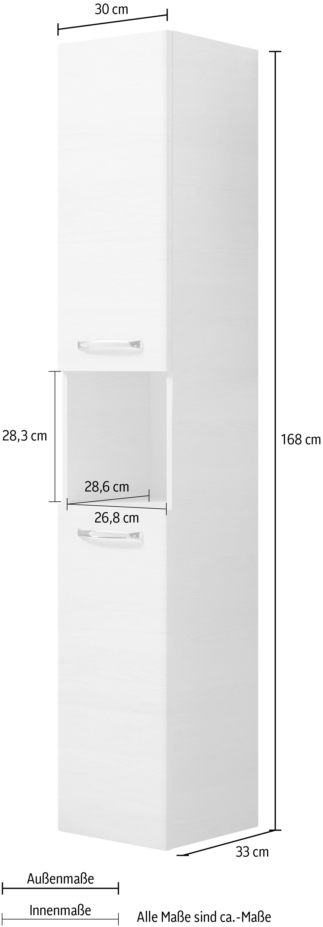 Saphir Armoire haute »Quickset Badschrank 30 cm breit, 2 Türen, 1 Nische, 3 Einlegeböden« armoire haute de salle de bain avec amortisseur de porte, poignées chrome brillant