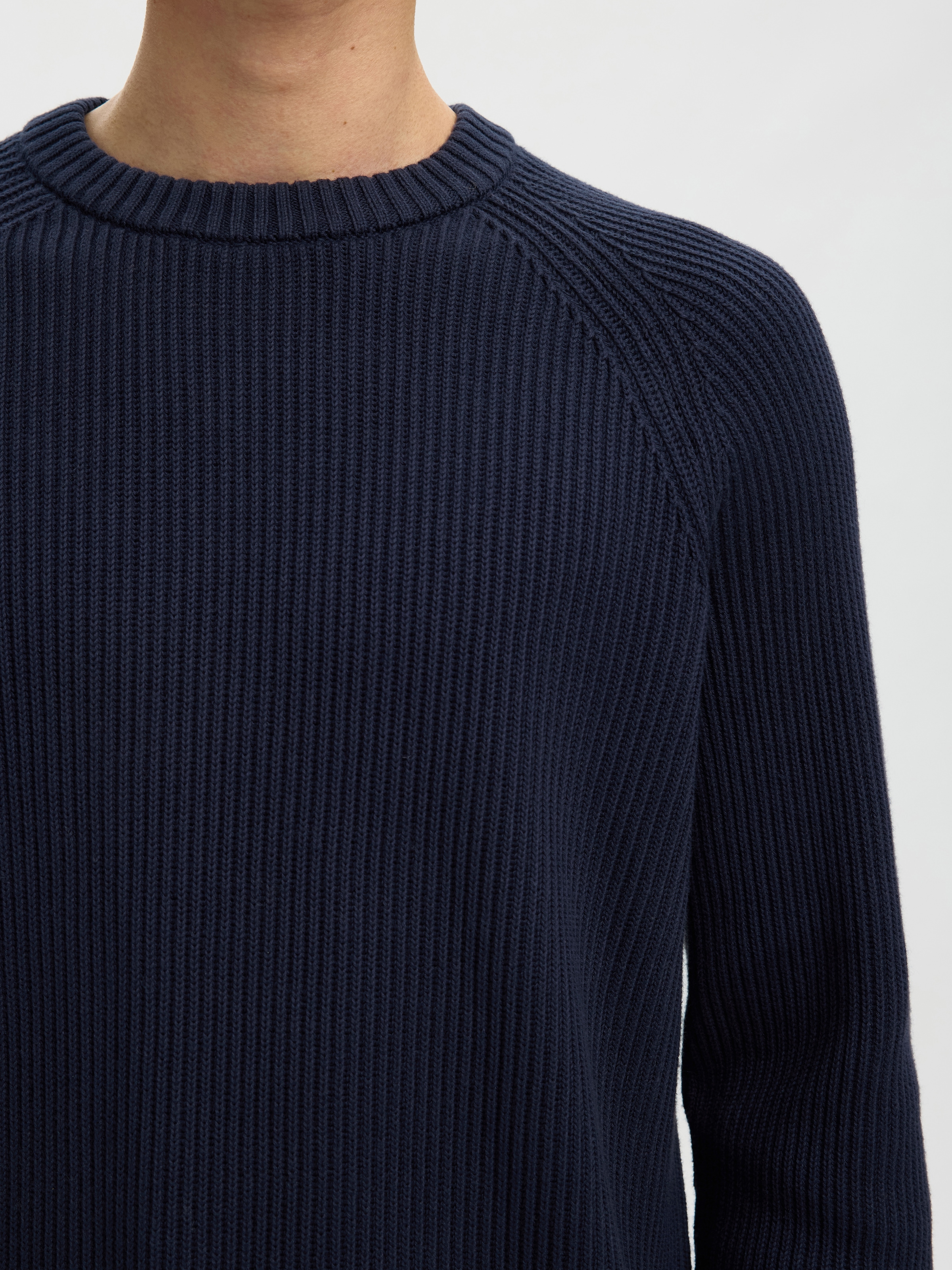 SELECTED Pull à col rond »SLMBRAUN KNIT RIB CREW NECK NOOS« coton, coupe décontractée