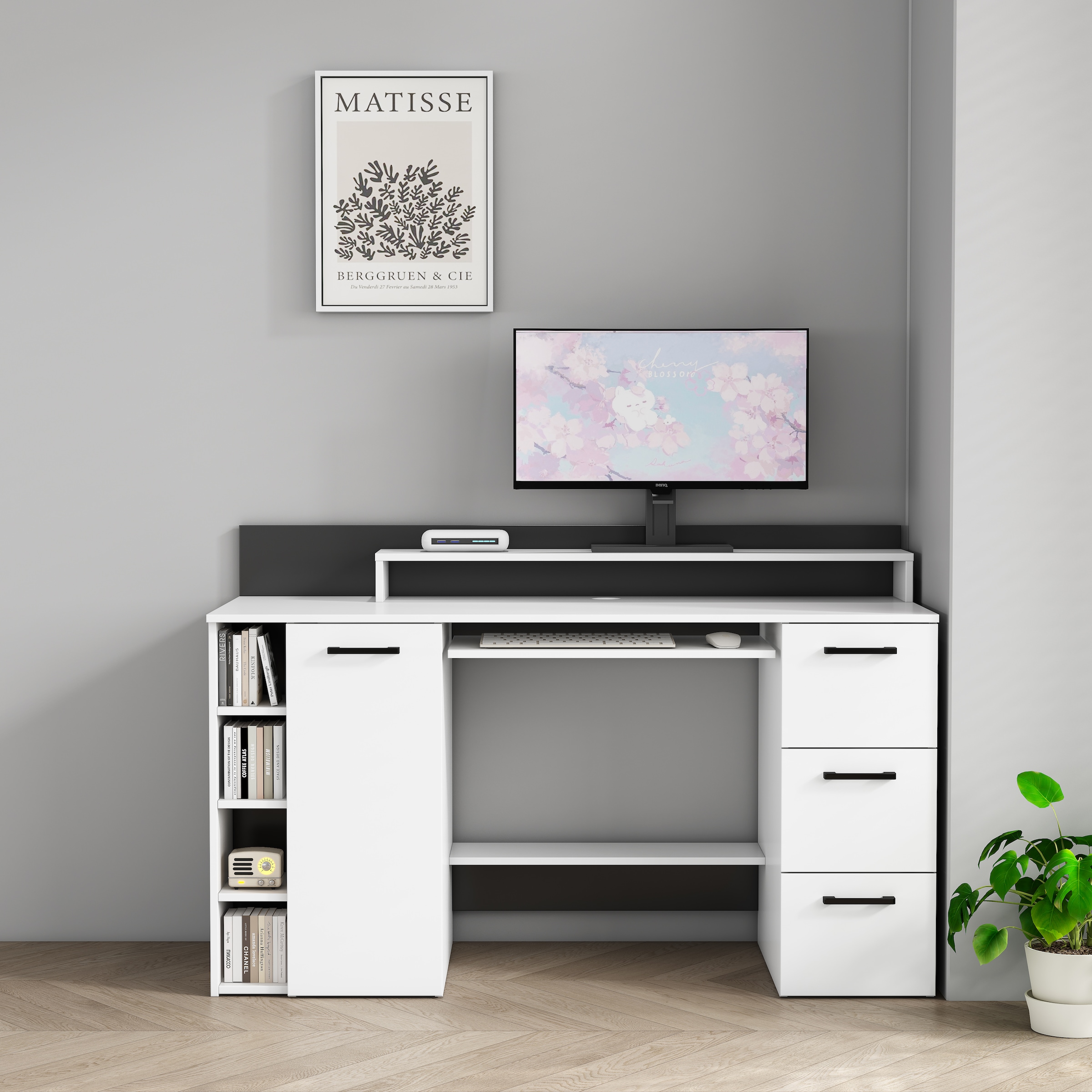 GOODproduct Schreibtisch »Moid« mit Schubladen, Tastaturauszug und Monitorablage, Breite 140 cm