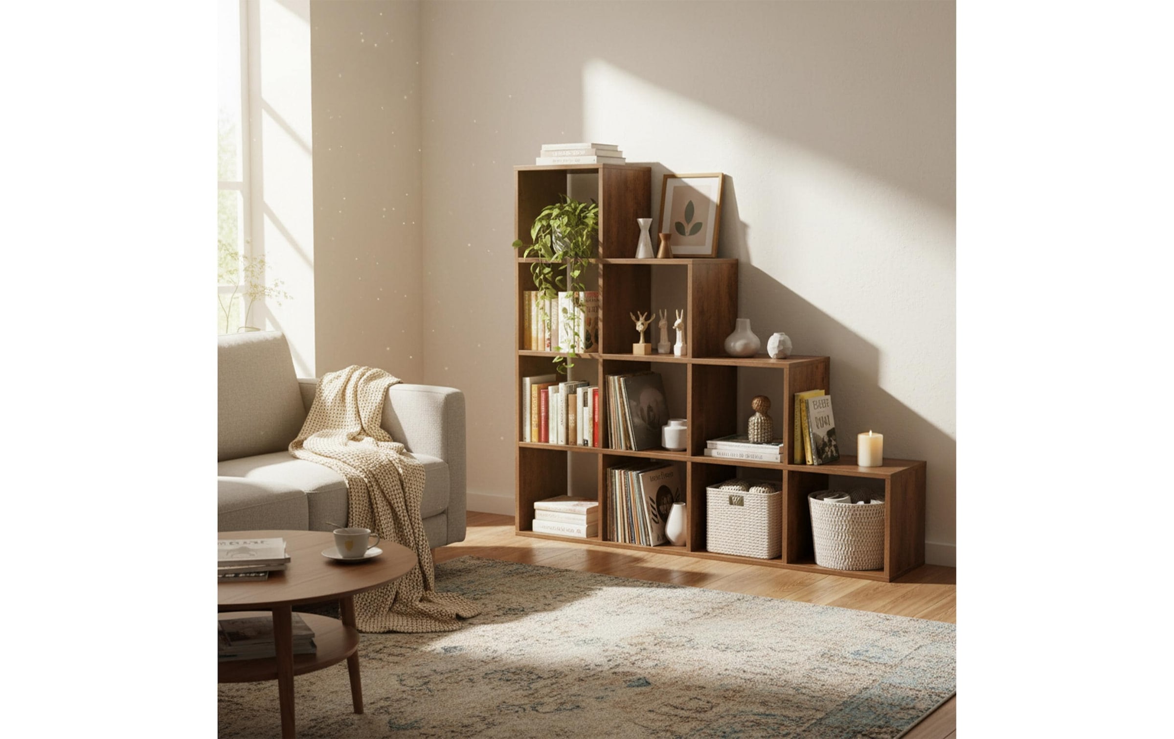 relaxdays Étagère »129.5 x 129.5 x 29 cm« Stufenregal mit 10 Fächern in Vintage-Optik