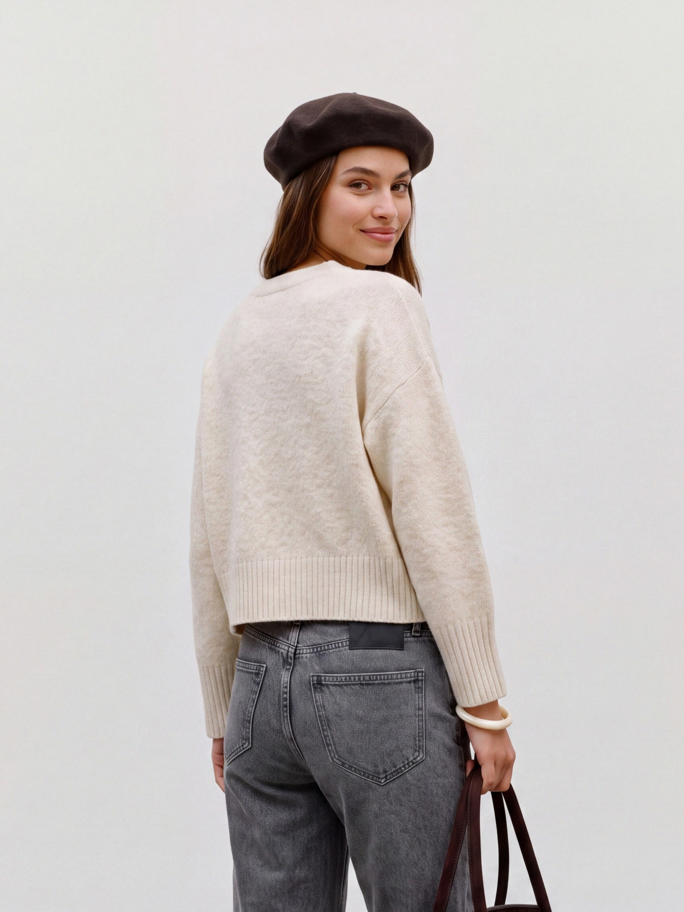 TOPSHOP Pull à col rond »TSDAISY LS KNITTED JUMPER KNT NOOS« mélange de matériaux, coupe plus courte