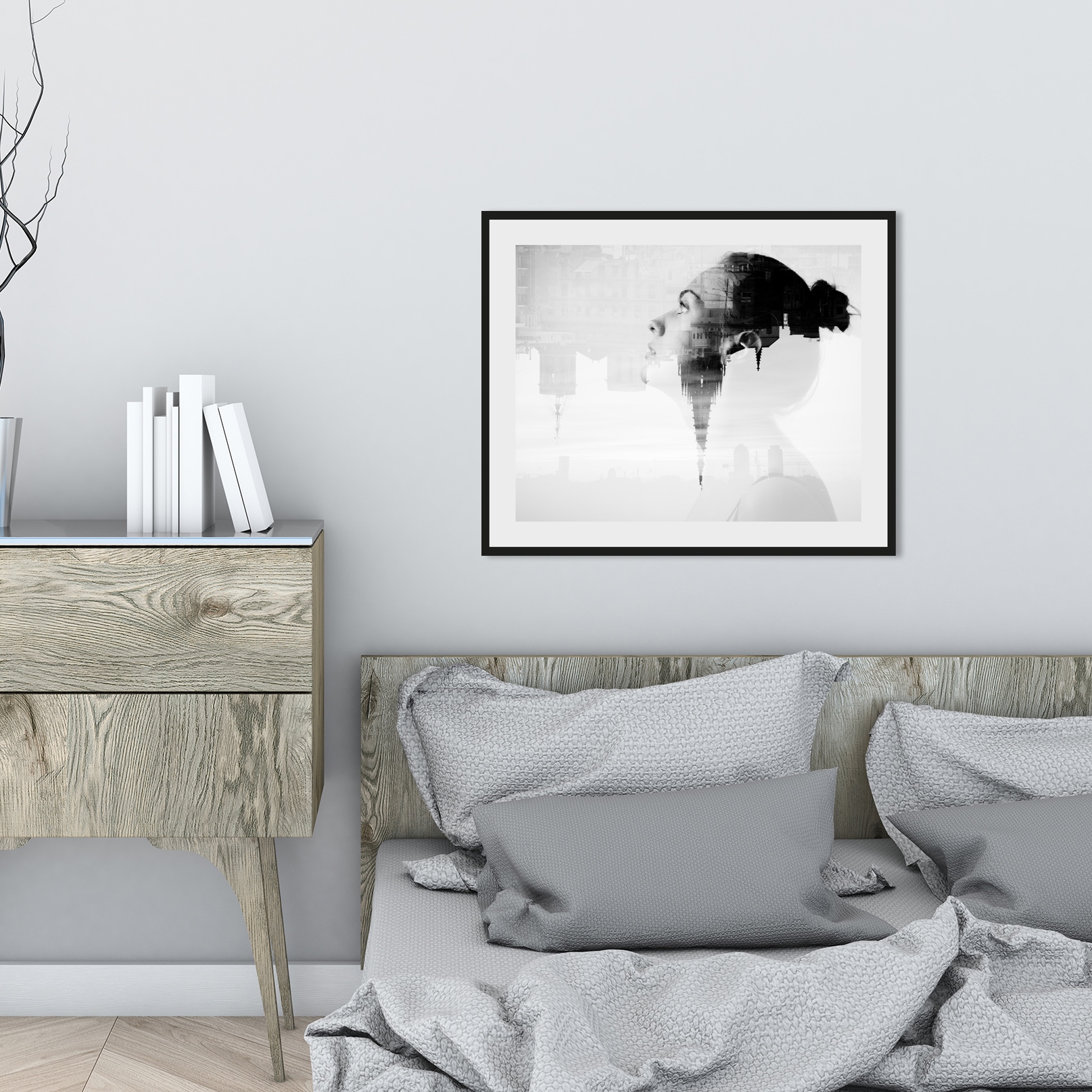 queence Image »OVERTHINKING« HD Premium Poster-Druck inkl. Holzrahmen