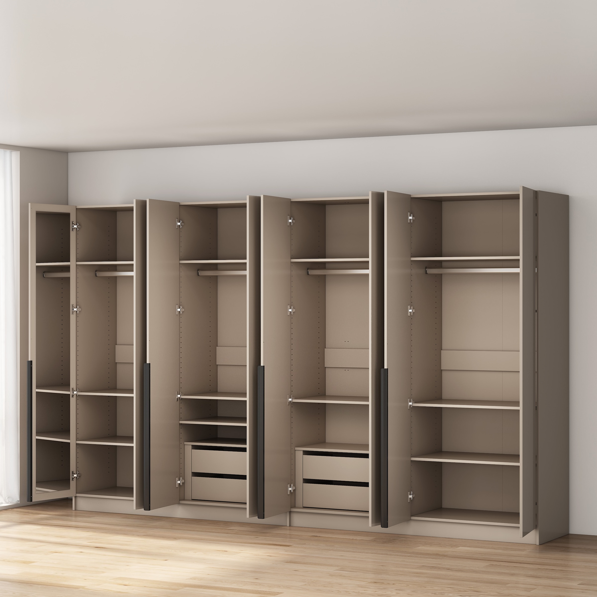 GOODproduct Kleiderschrank »Annor Schlafzimmerschrank Breite 323 cm hochglanz Schrank Garderobe« Drehtürenschrank mit perfekter Innenausstattung - elegante Türgriffe