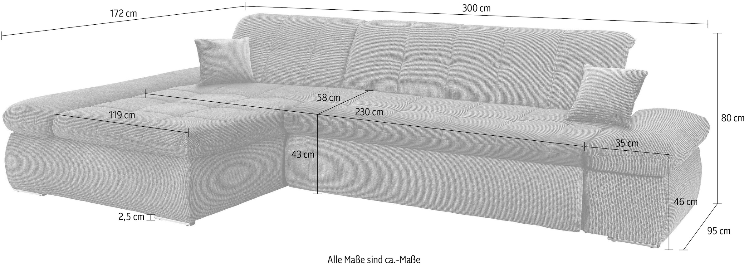 DOMO collection Ecksofa »Moric Luxus -  B/T/H 300/172/80 cm, XXL-Format« L-Form, 140kg Belastung/Sitz, Chenilleoptik, pastelblau