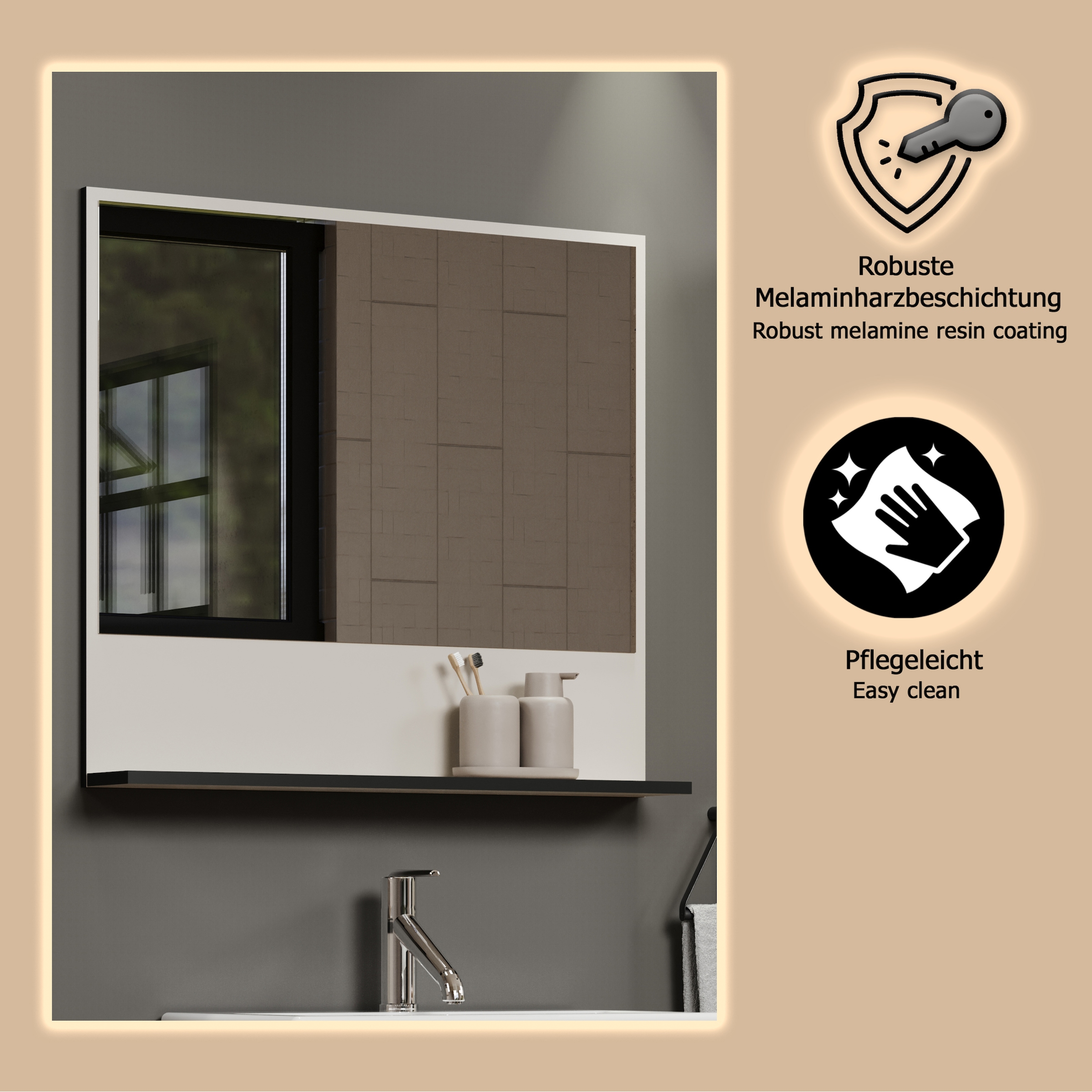 welltime Badspiegel »Amrum« Wandspiegel mit Ablage - (B/T/H) wahlweise 60 bis 80/14/74 cm