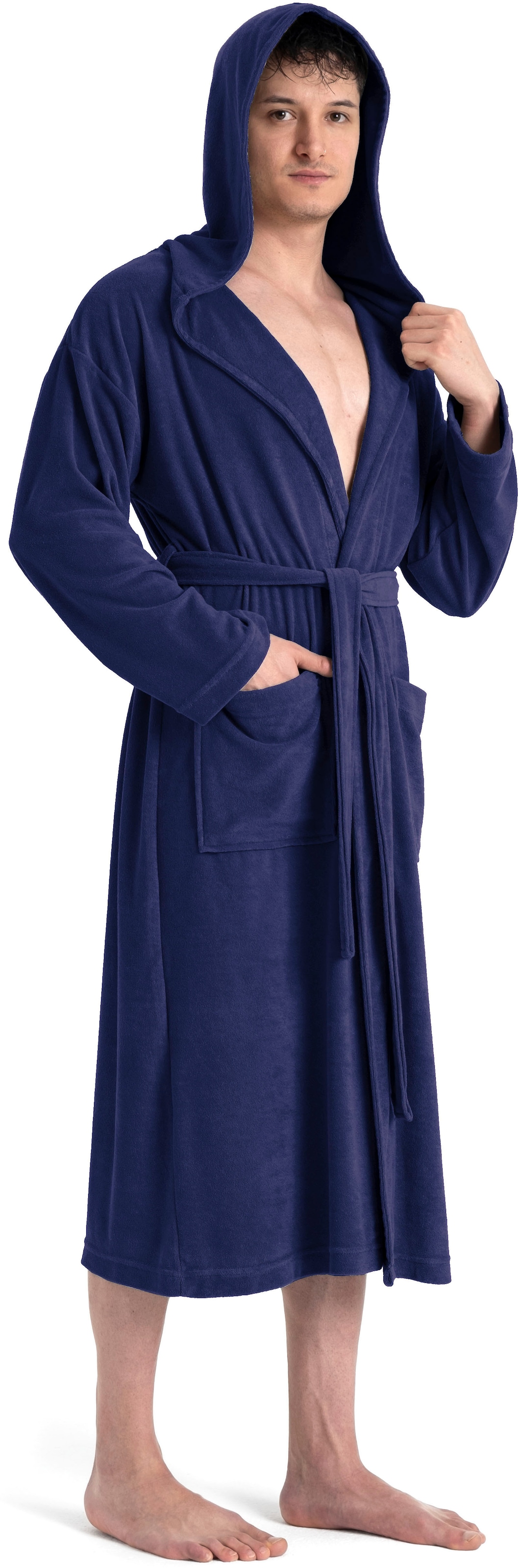 my home Peignoir de bain homme »Sina, ideal für Sauna & Spa, Hotelbademantel, Morgenmantel«, 1 cuis einfarbiger Bademantel, lang, hoher Baumwollanteil, S-4XL