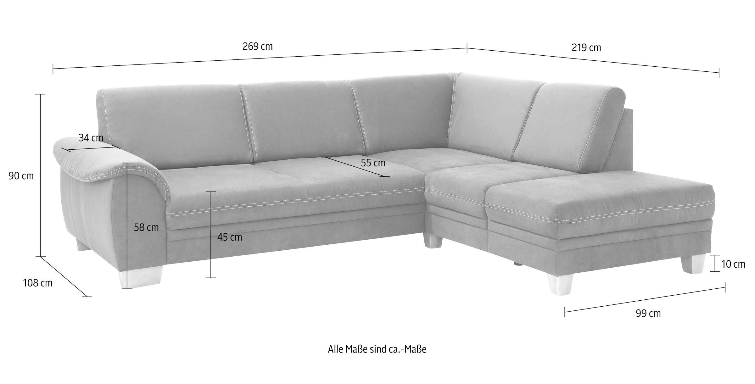 Home affaire Ecksofa »Husum L-Form« mit Sitztiefenverstellung, Federkern-Polsterung und Kontrastnaht