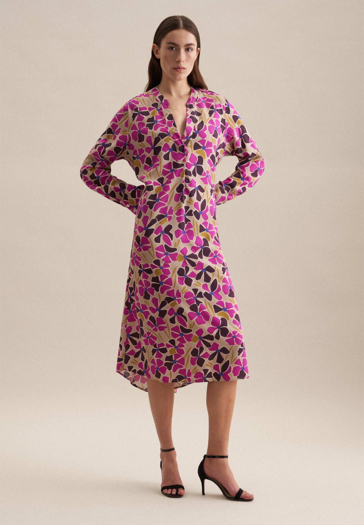 seidensticker Sommerkleid »Schwarze Rose« Langarm Kragen Druck