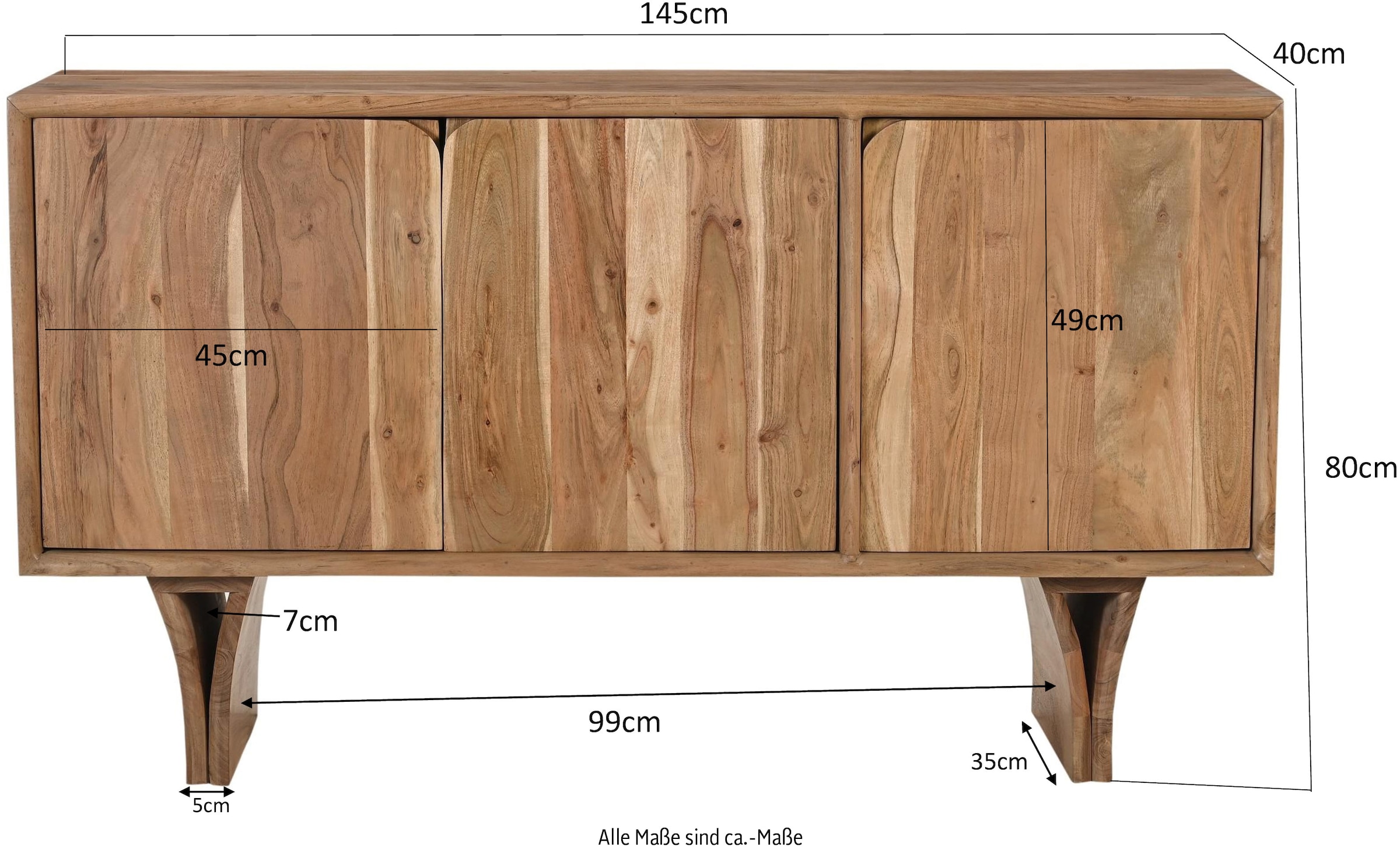 SIT Sideboard »Tallinn aus Akazie mit Holzwangen-Gestell & 3 Türen« 1 Stk. tlg. 3 Türen, viel Stauraum & sichtbare Akazienholz-Maserung