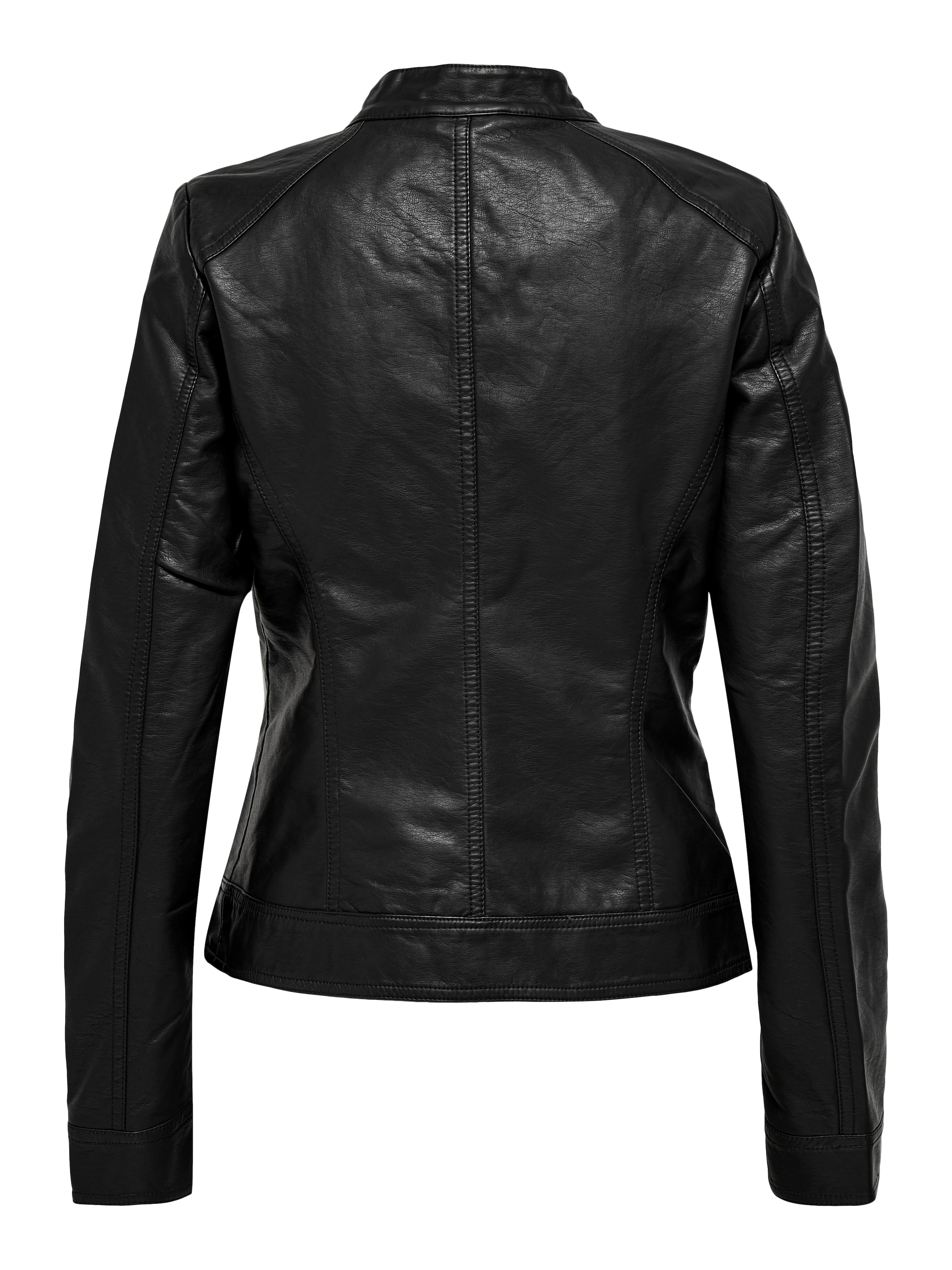 ONLY Veste en imitation cuir »ONLBANDIT – Bikerjacke mit figurbetonter Form und Reissverschlüssen« unifarben, modisch, figurbetont, Lederimitat, Stehkragen