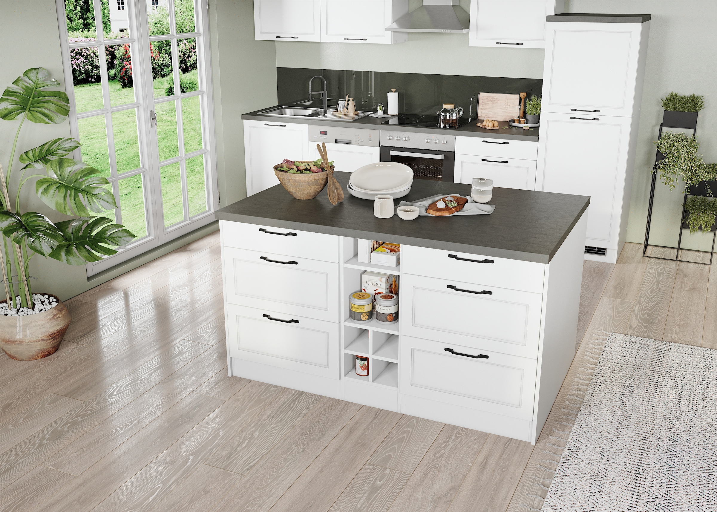 KOCHSTATION Ilot de cuisine »KS-Lani, Breite 153 cm, mit Flaschenregal« façades MDF, plan de travail épaisseur 38mm