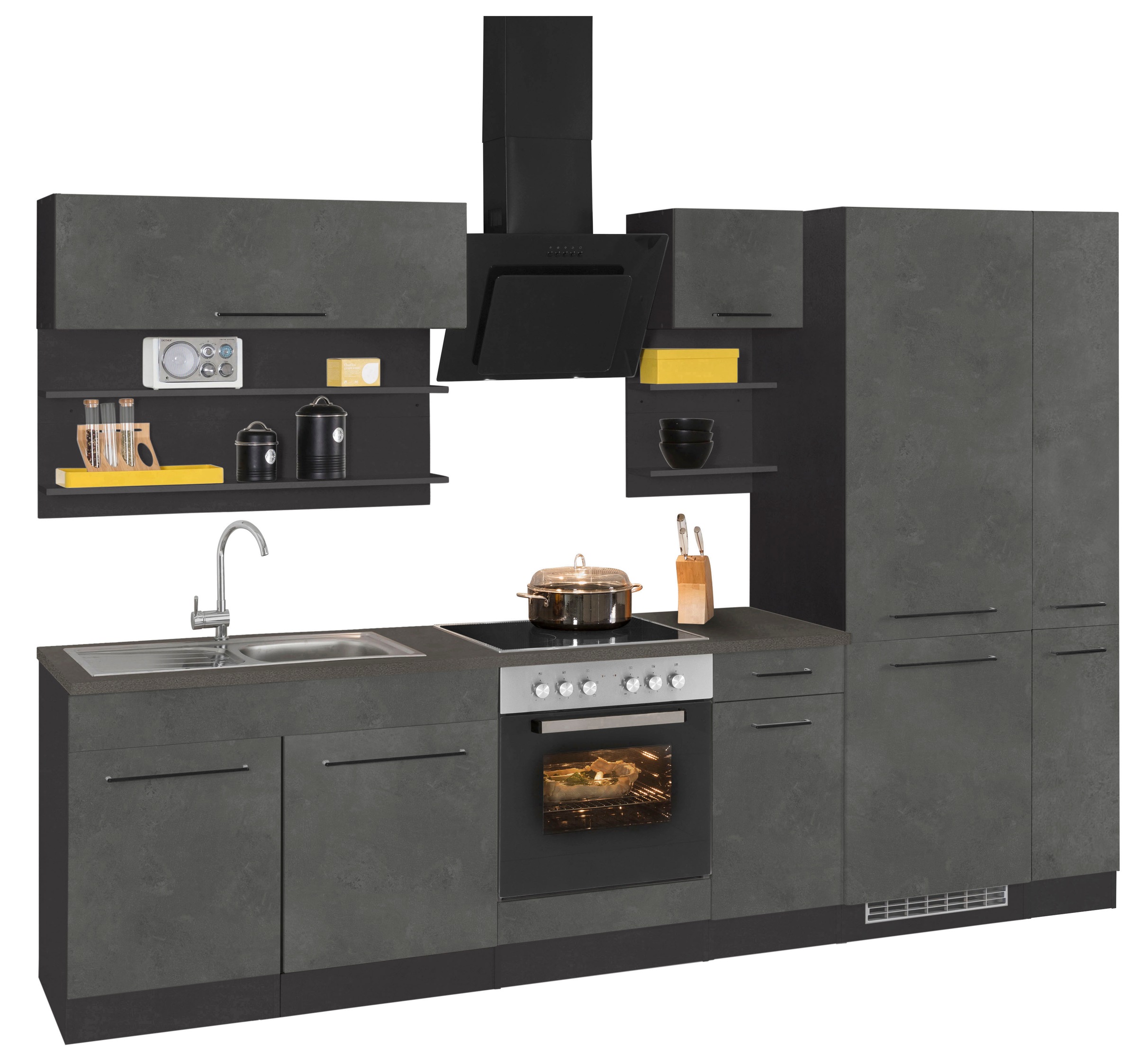 KOCHSTATION Küchenzeile »KS-Tulsa« ohne E-Geräte, Breite 300 cm, schwarze Metallgriffe, MDF Fronten