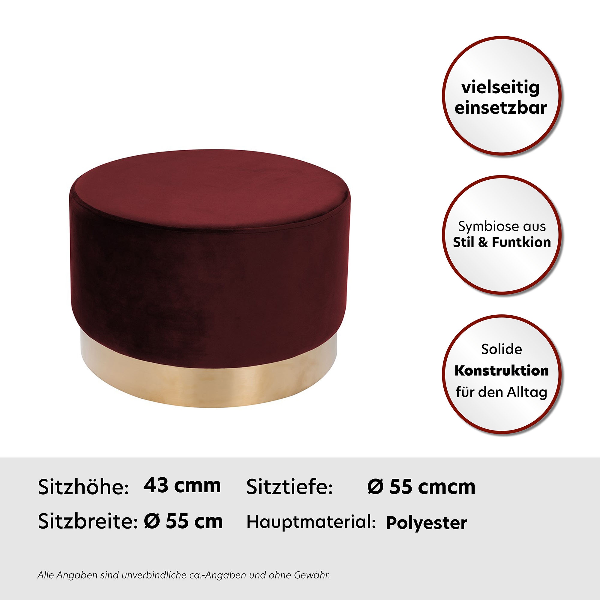 Kayoom Tabouret »Nano 510, Hocker in stilvollem Design,weiche Schaumstoff-Sitzfläche« 1 cuis tlg. Golz Akzente, mit pflegeleichtem Stoffbezug, grosse runde Form