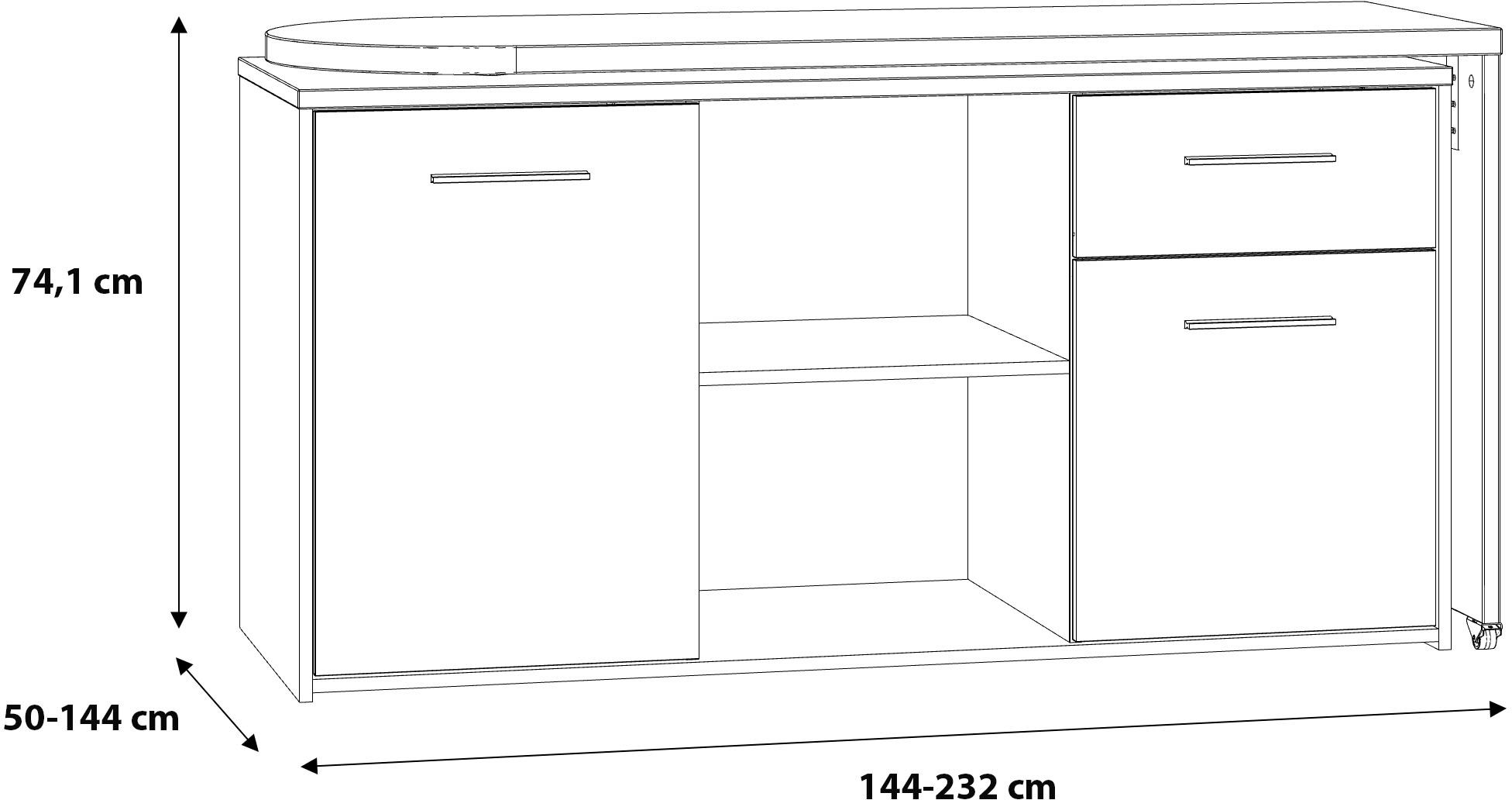 FORTE Schreibtisch »Aliklia« multifunktional, Tischplatte ausschwenkbar, mit Rollen, Sideboard