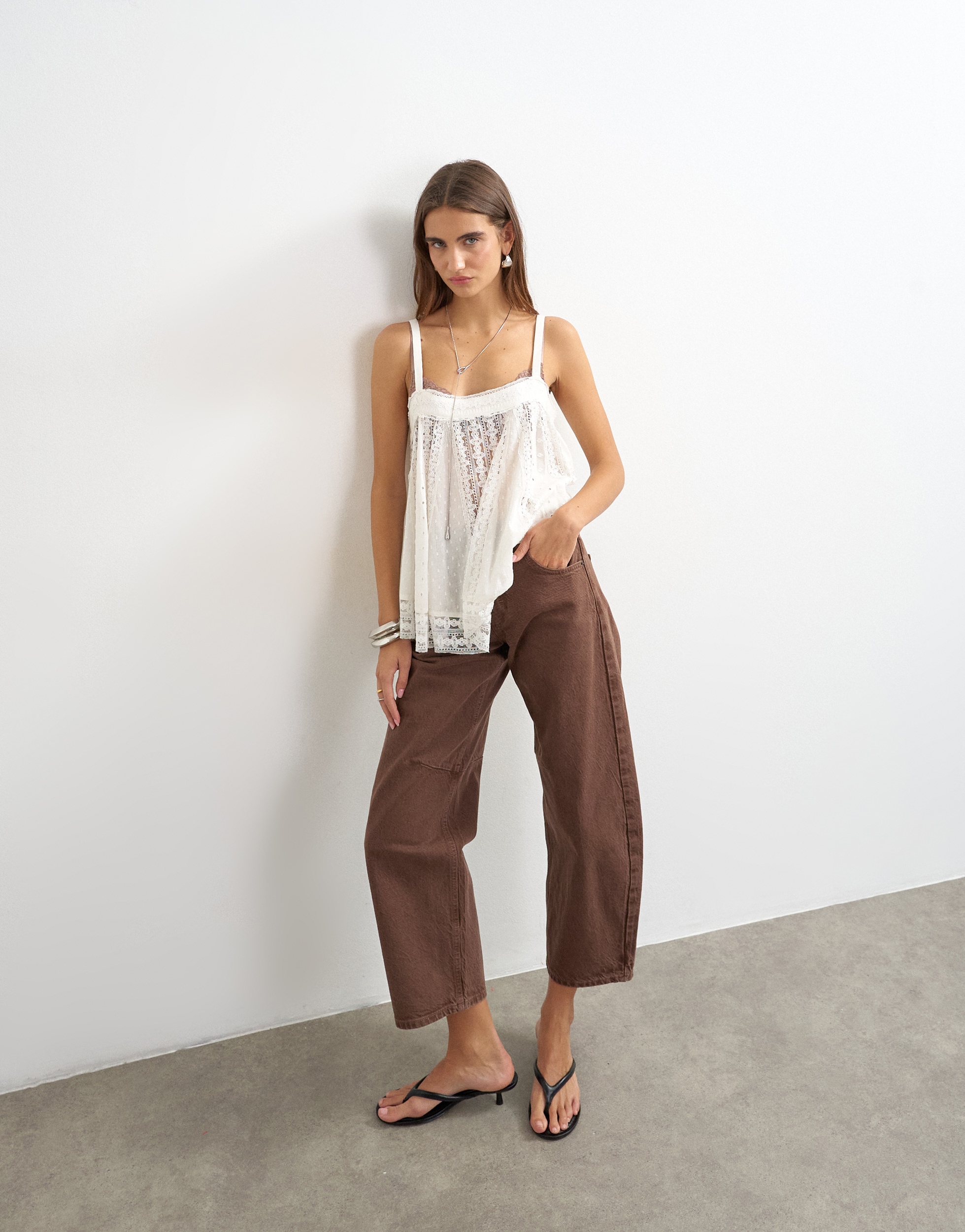 TOPSHOP Jeans large »TSBARREL HR DENIM JEANS BROWN NOOS« Coton, coupe baril, taille haute