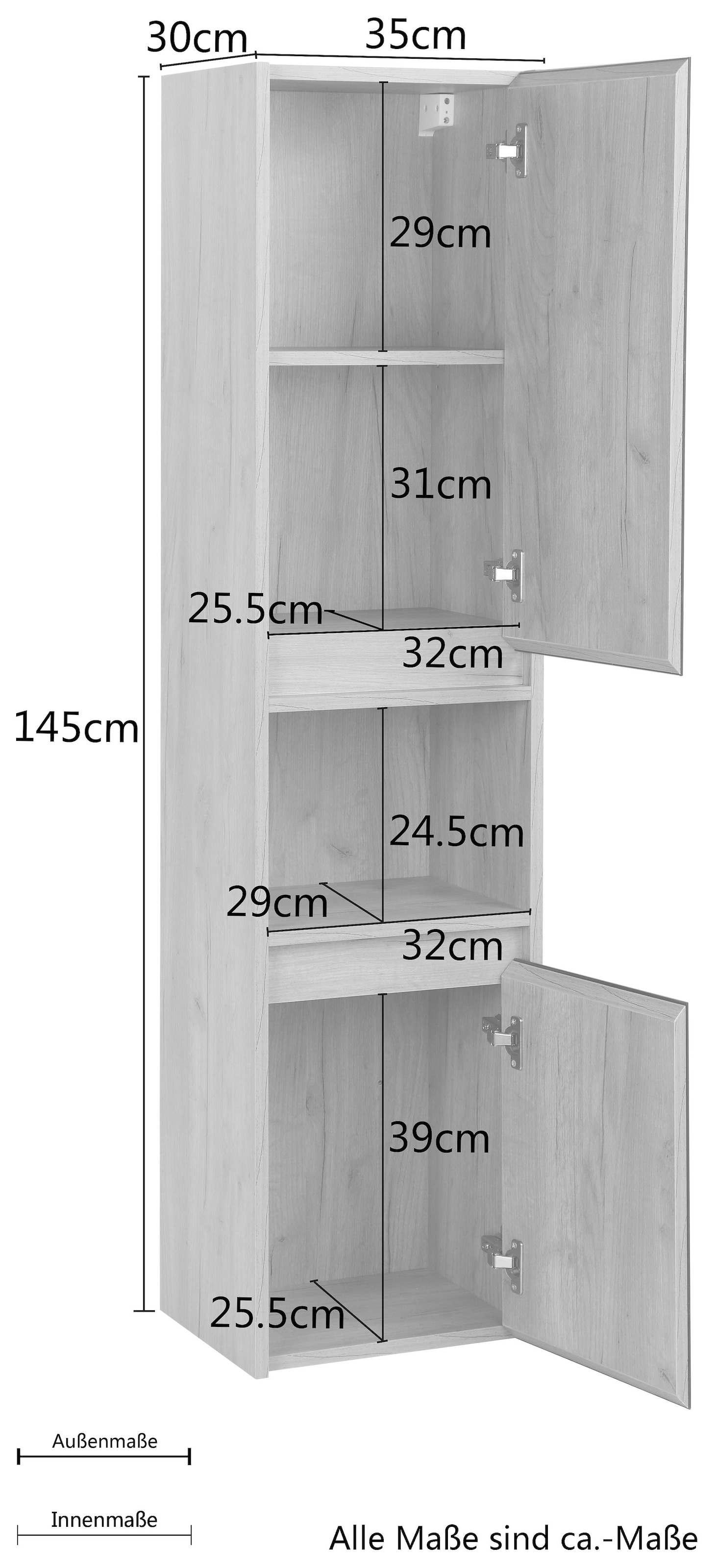 welltime Hochschrank »Torun Badezimmerschrank« Badschrank Schrank Breite 35 cm  mit Glasfronten