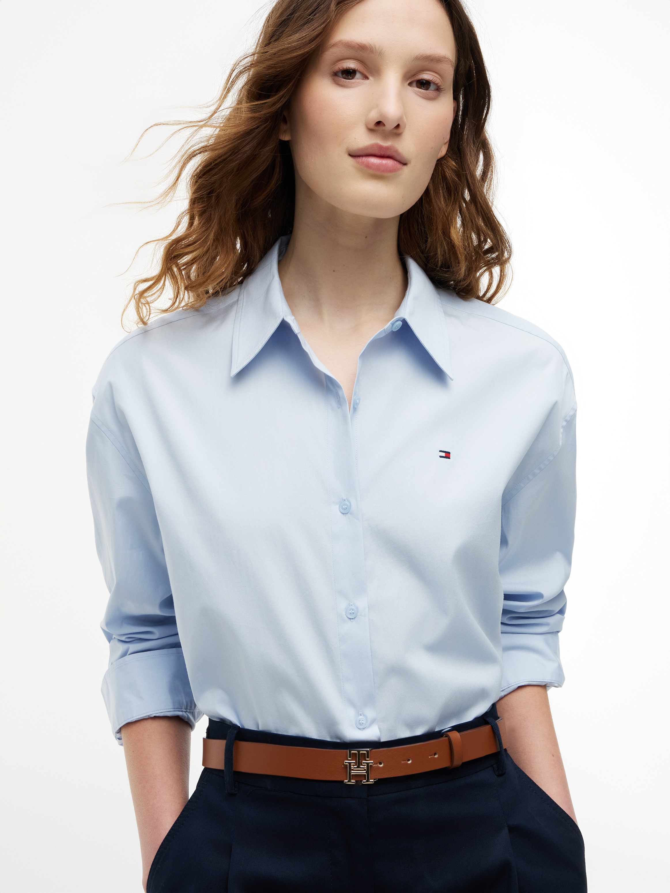 Tommy Hilfiger Blouse chemise »SUMMER POPLIN LS BOXY SHIRT« Coton, coupe boxy fit