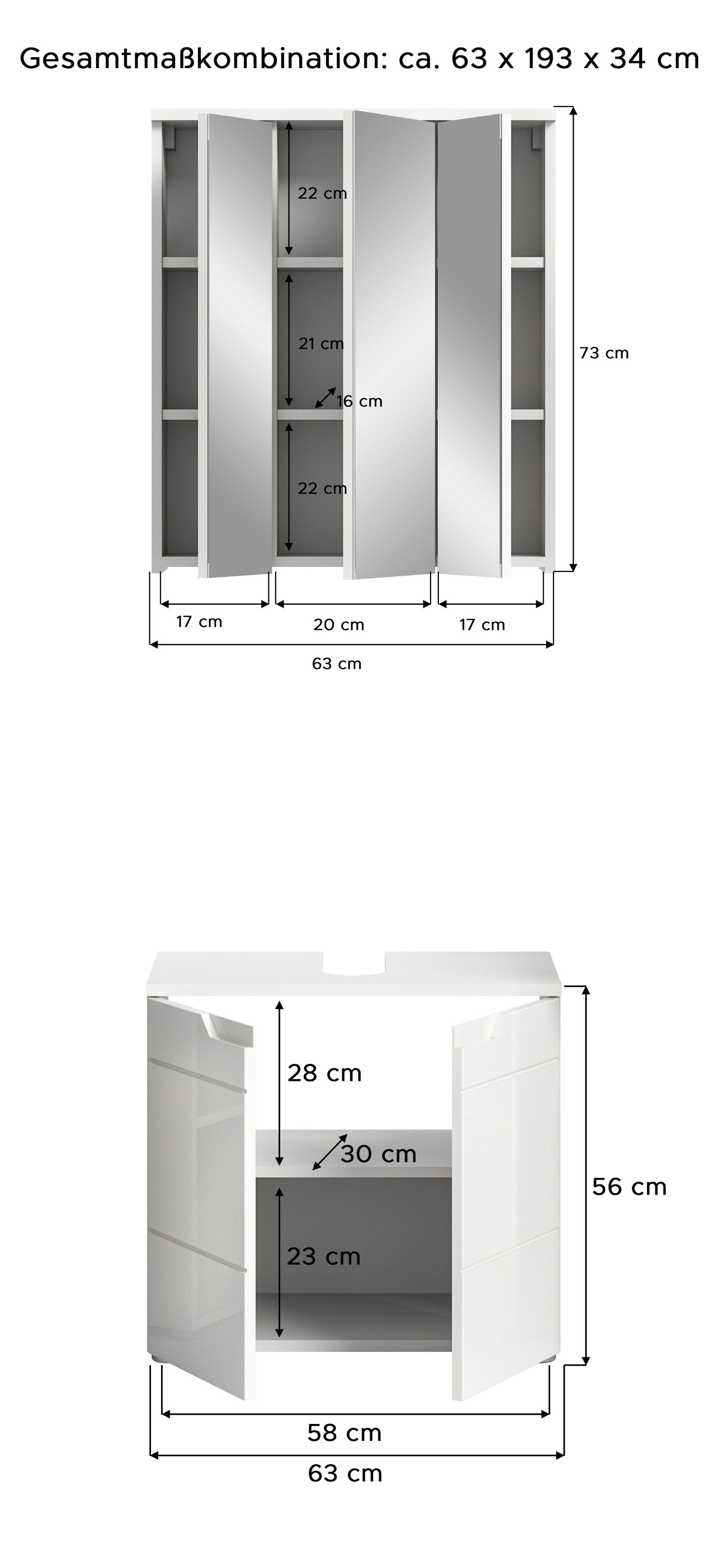 INOSIGN Ensemble de meubles de salle de bain »CAPRI, 2-teilig, mit eingefasster Griffmulde, bestehend aus:«