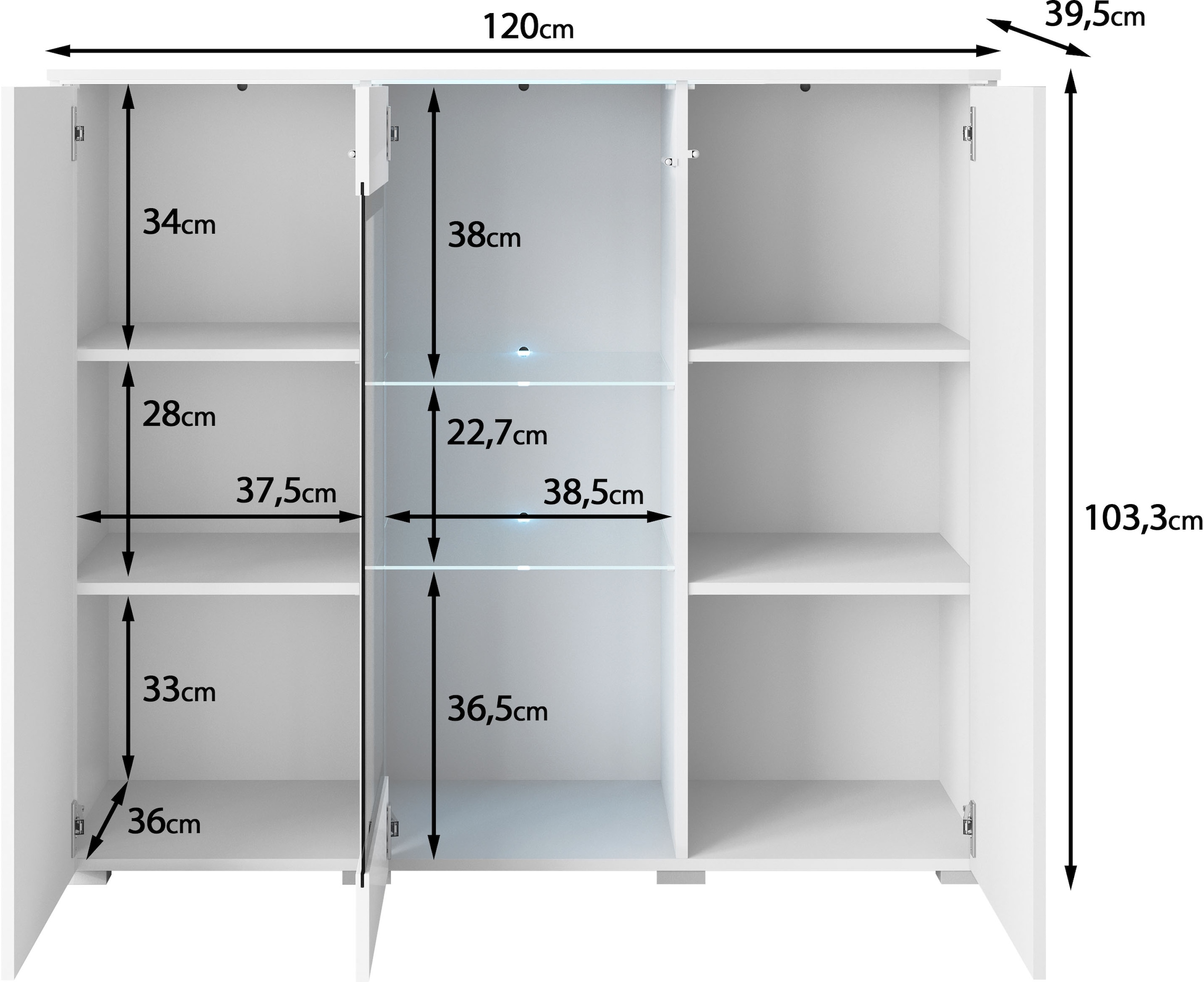 Home affaire Buffet haut »Vera« buffet haut avec 4 portes, 9 compartiments, portes vitrées