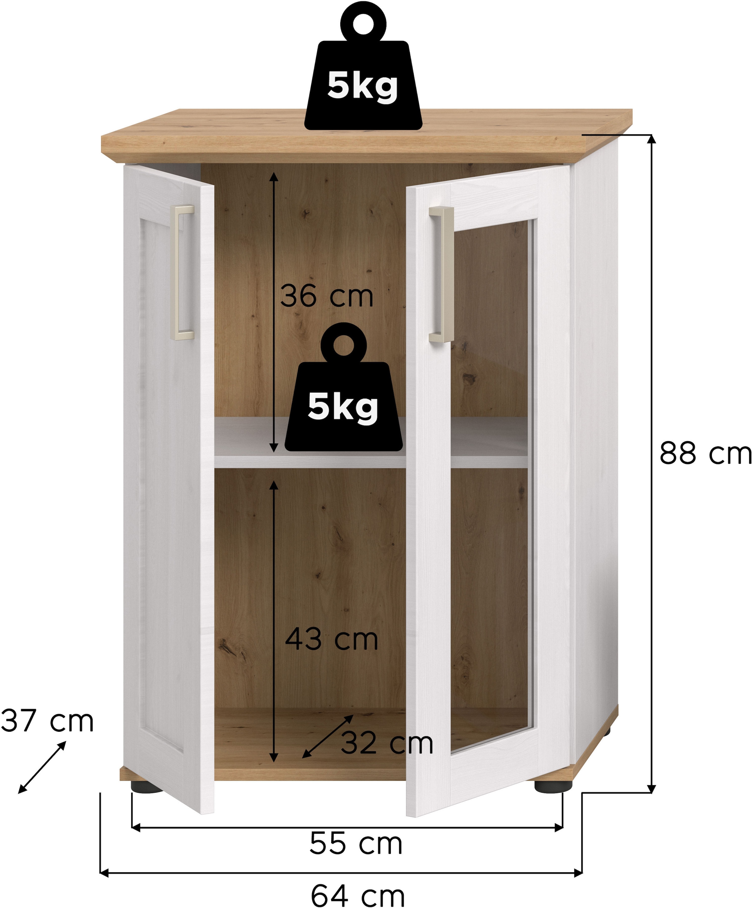 Home affaire Vitrine »Cosenza, Höhe 80 cm, 2 Türen, 2Fächer« 1 Stk. tlg. Vitrine, Höhe 88 cm, Wohnzimmer, Esszimmer