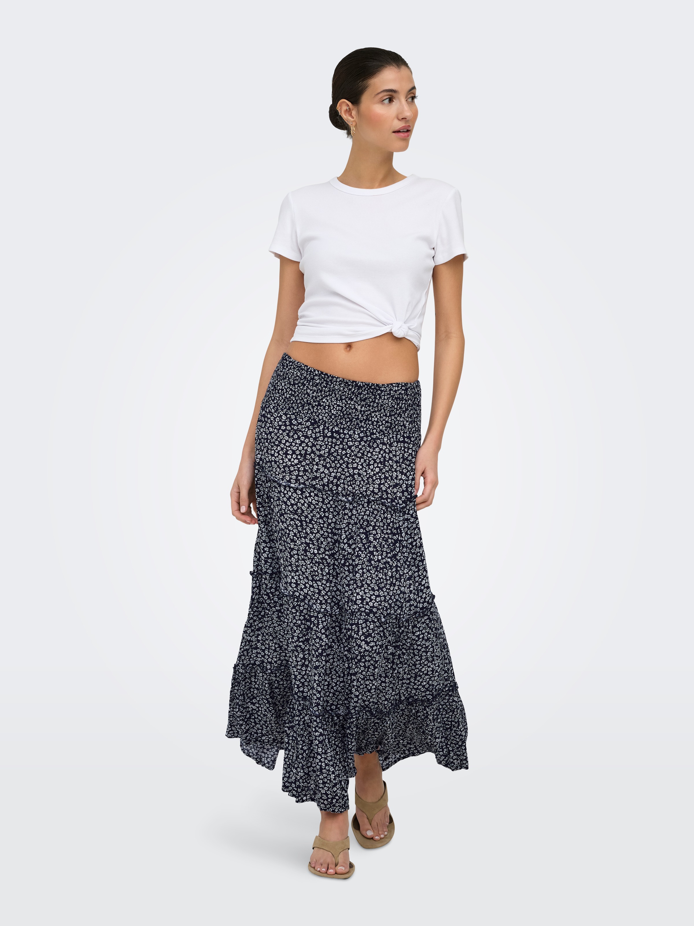 ONLY Maxi jupe »ONLFERNANDA LIFE LAYRED LONG SKIRT NOOS« Viscose, bord-côte froncé