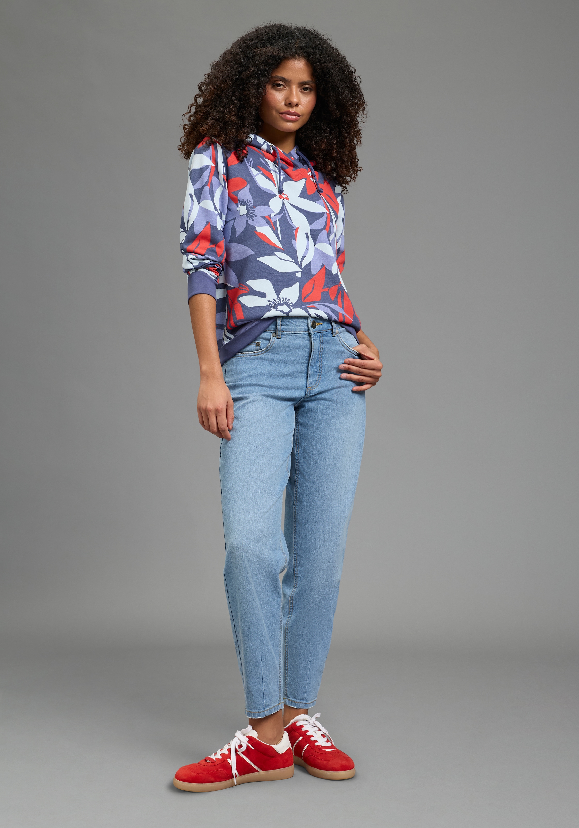 Laura Scott Pull , Pflegeleichte Baumwollmischung mit Kapuze und Blumendruck
